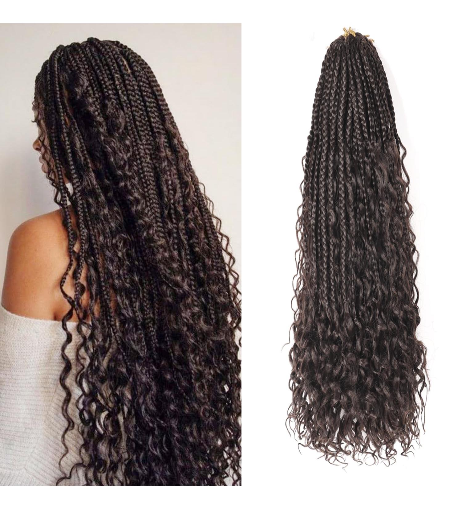 Ainimiu 22 Inch Goddess Box Braids Crochet Hair Bohomian Crochet Box Braids Curly Ends 8 Pack Crochet Braids Synthetic Braiding Hair Extension Black 22 Inch(Pack of 8) 4# - Buy Online on GoSupps.com