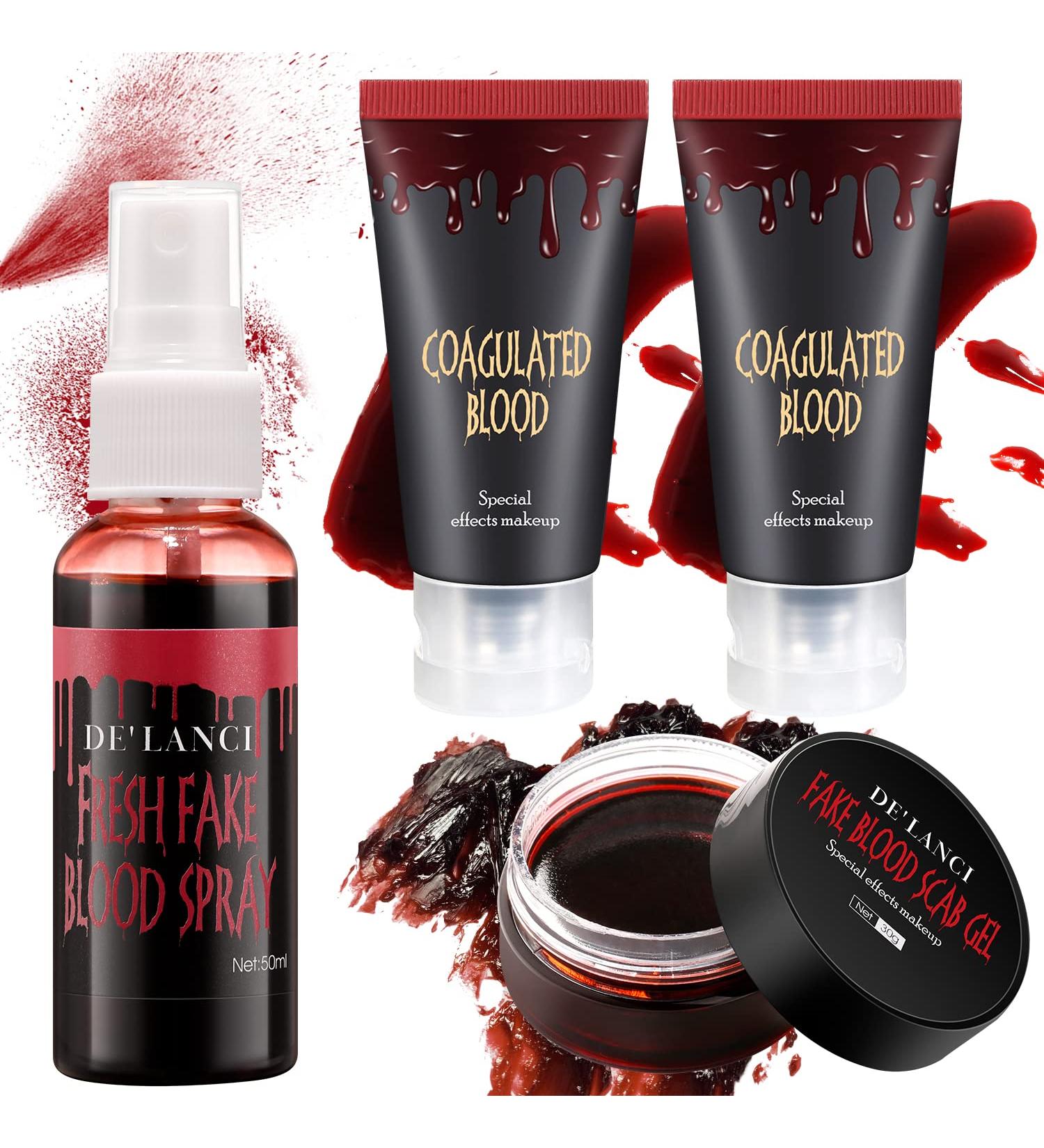 Fake Blood Makeup Kit - Washable Spray, Coagulated & Stage Blood Set - Halloween Face & Body Paint for Vampire, Zombie, Clown - 4pcs - Buy Online on GoSupps.com