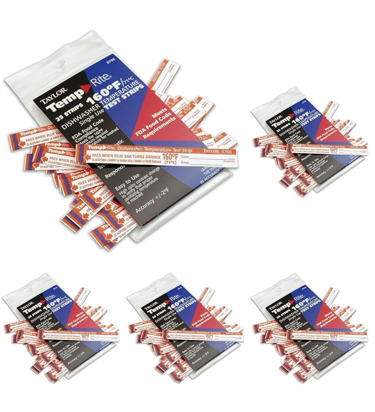 Taylor 8766 Dishwasher Test Strips 160 Degree- Temp-Rite (Pack of 5)