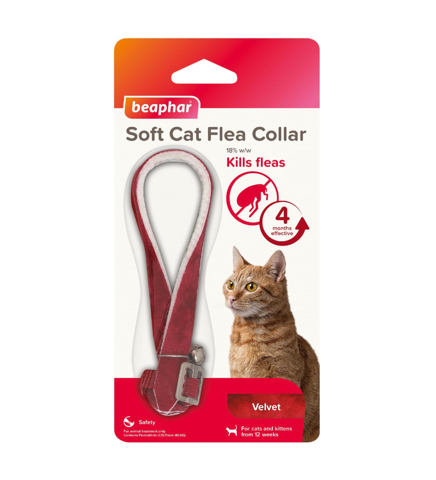 Beaphar Soft Flea Collar for Cats Kills Fleas For up to 4 Months Veterinary Medicine Adjustable With Safety Mechanism For Cats From 12 Weeks of Age 1 x Velvet Collar Colours May Vary - Buy Online on GoSupps.com