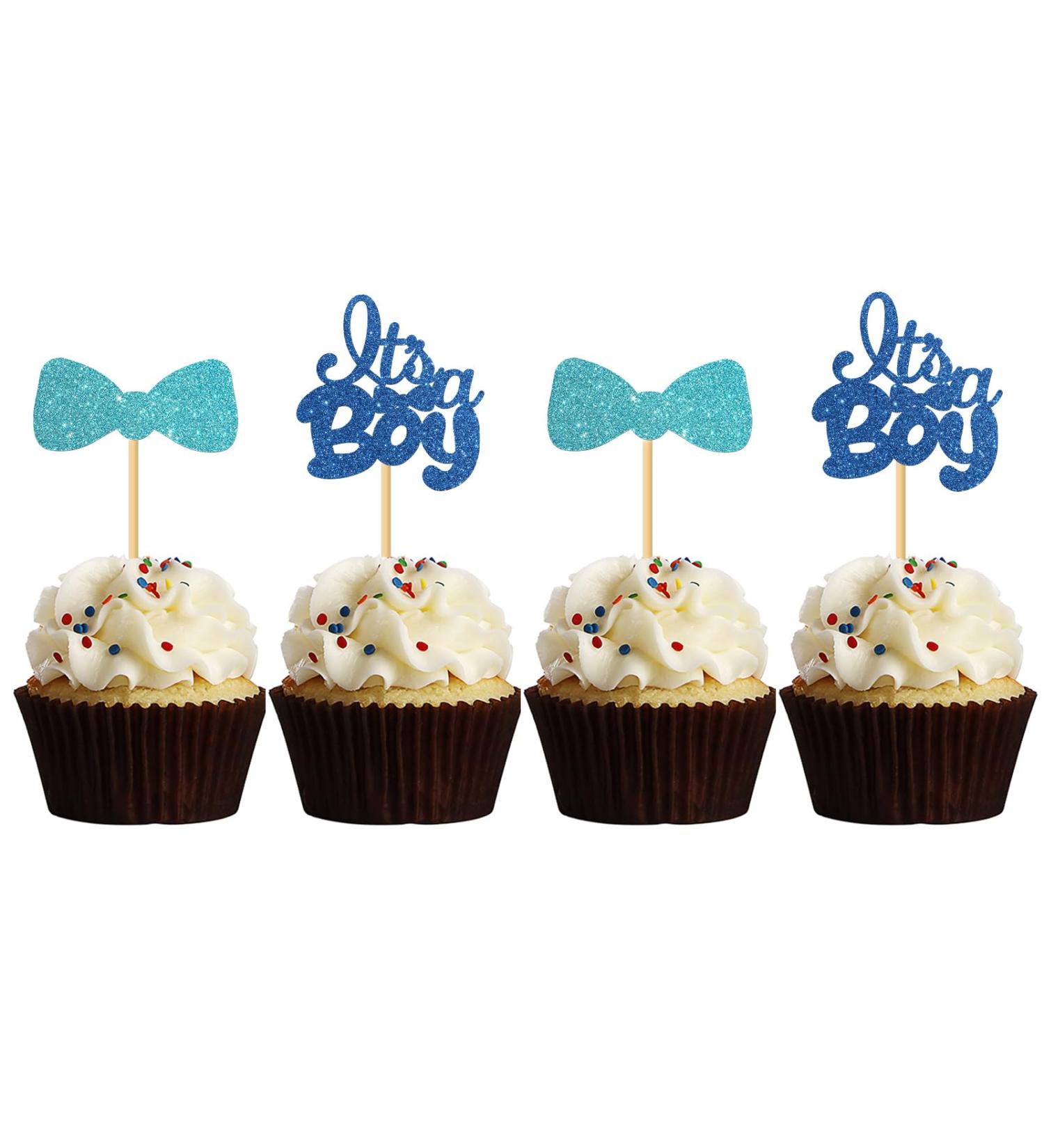 MonMon & Craft It's a Boy Cupcake Toppers - Baby Shower Cupcake Toppers - Boys 1st Birthday - Gender Reveal Party Cupcake Decorations - Blue Glitter 24 Pcs - Buy Online on GoSupps.com