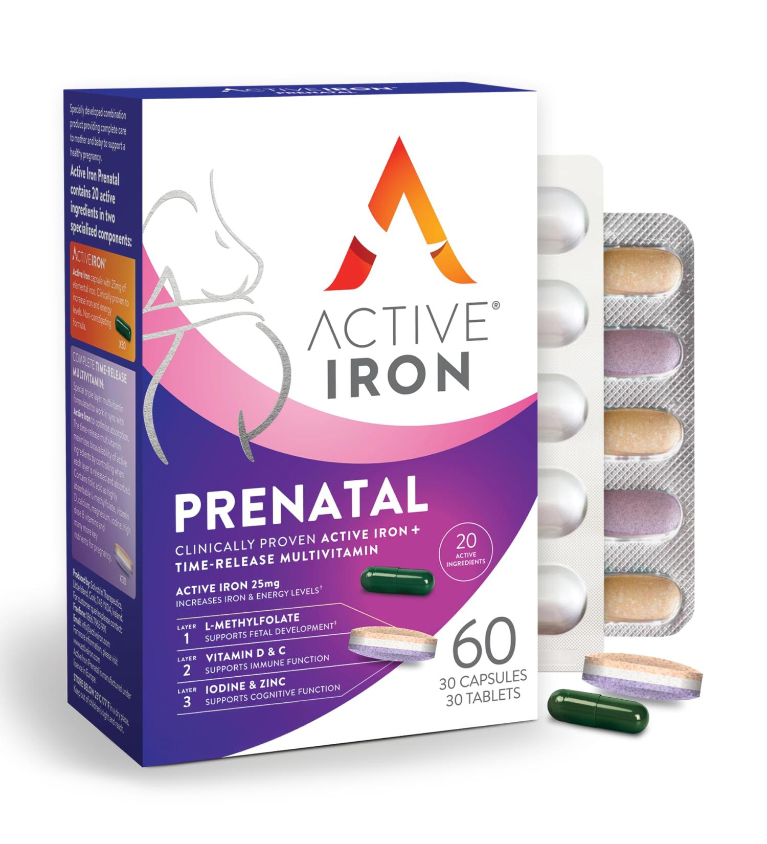 Active Iron Prenatal Iron Supplement + Prenatal Vitamins for Women 30 Non-Constipating Capsules + 30 Time-Release Multivitamins Pregnancy Breastfeeding & Postpartum Essentials - Buy Online on GoSupps.com