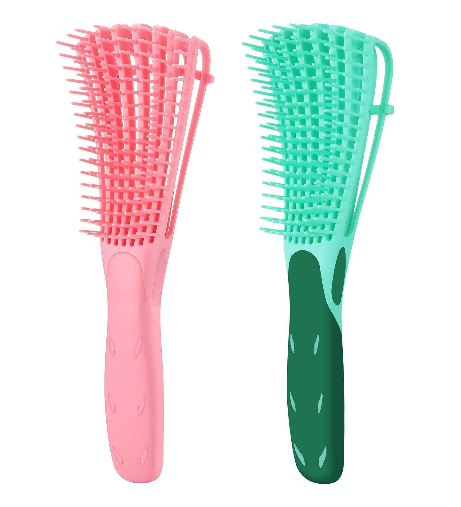 2 Pack Detangling Brush for Curly Hair - EZ Detangler Brush for Afro Textured 3a to 4c Hair - Ideal for Wet/Dry/Long Thick Curly Hair - Exfoliating for Beautiful and Shiny Curls - Green Pink - Buy Online on GoSupps.com