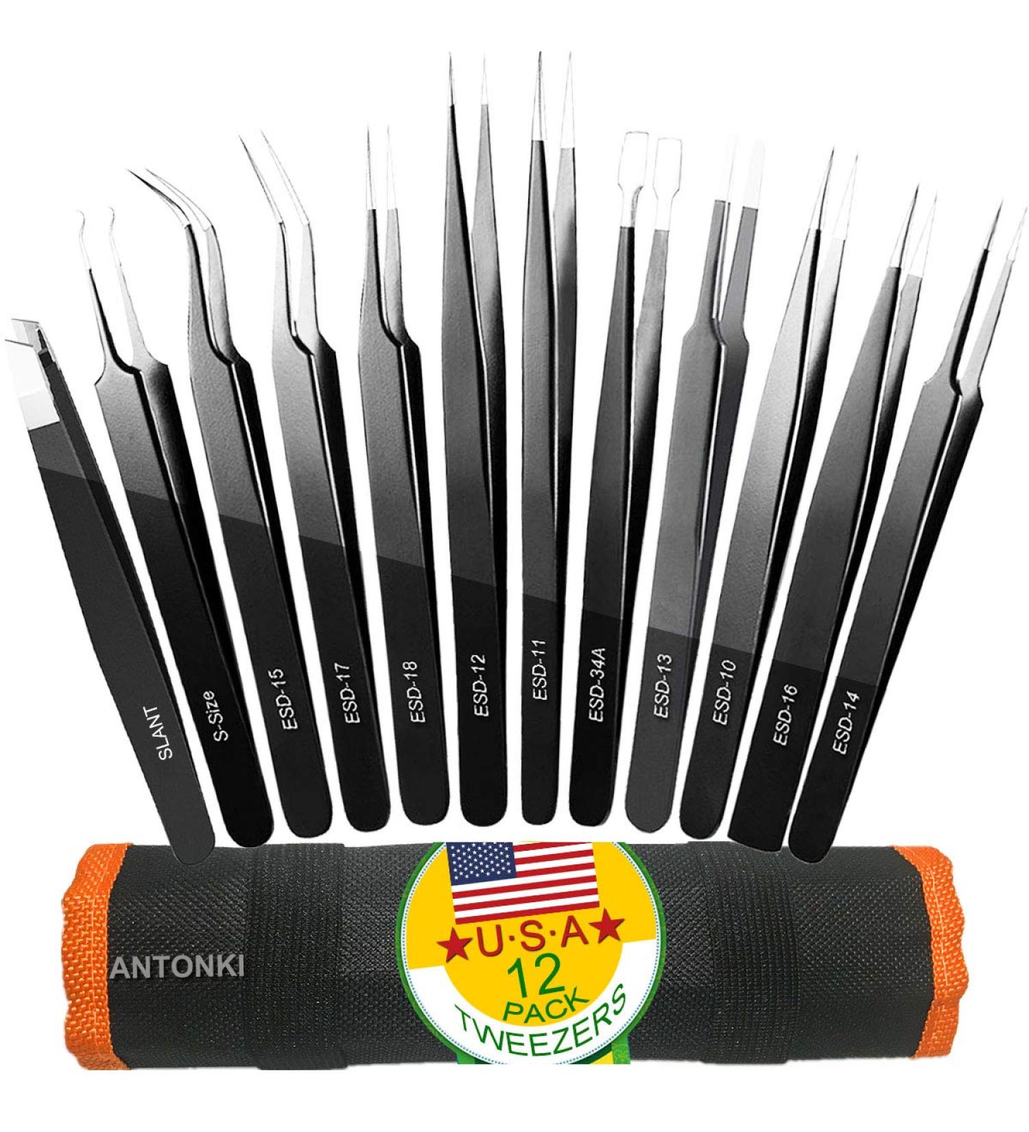 12 Pack Precision Tweezers Set â€“ Craft, Soldering, Jewelry, Eyelash & Eyebrow Tweezers with Handy Case - Buy Online on GoSupps.com