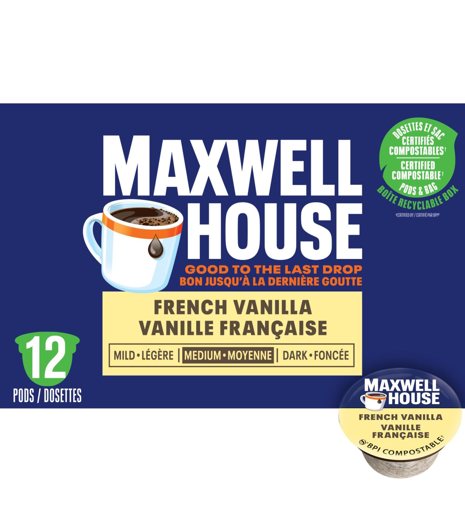 Maxwell House French Vanilla Flavoured Coffee Certified Compostable K-Cup Coffee Pods 12 Pods French Vanilla French Vanilla 72 count (Pack of 1) - Buy Online on GoSupps.com