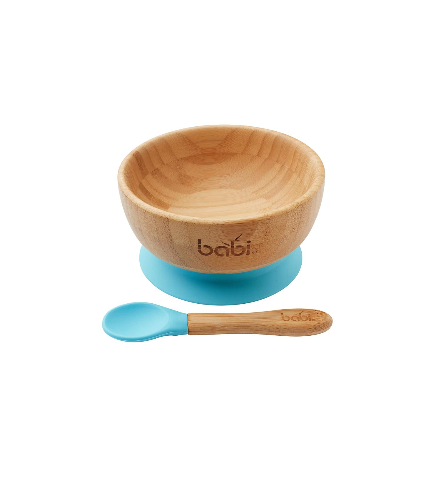 Babi Baby Toddler Large Bamboo Bowl & Spoon Set with Silicone Suction Ring (Blue) - Non-Slip Feeding Solution - Buy Online on GoSupps.com