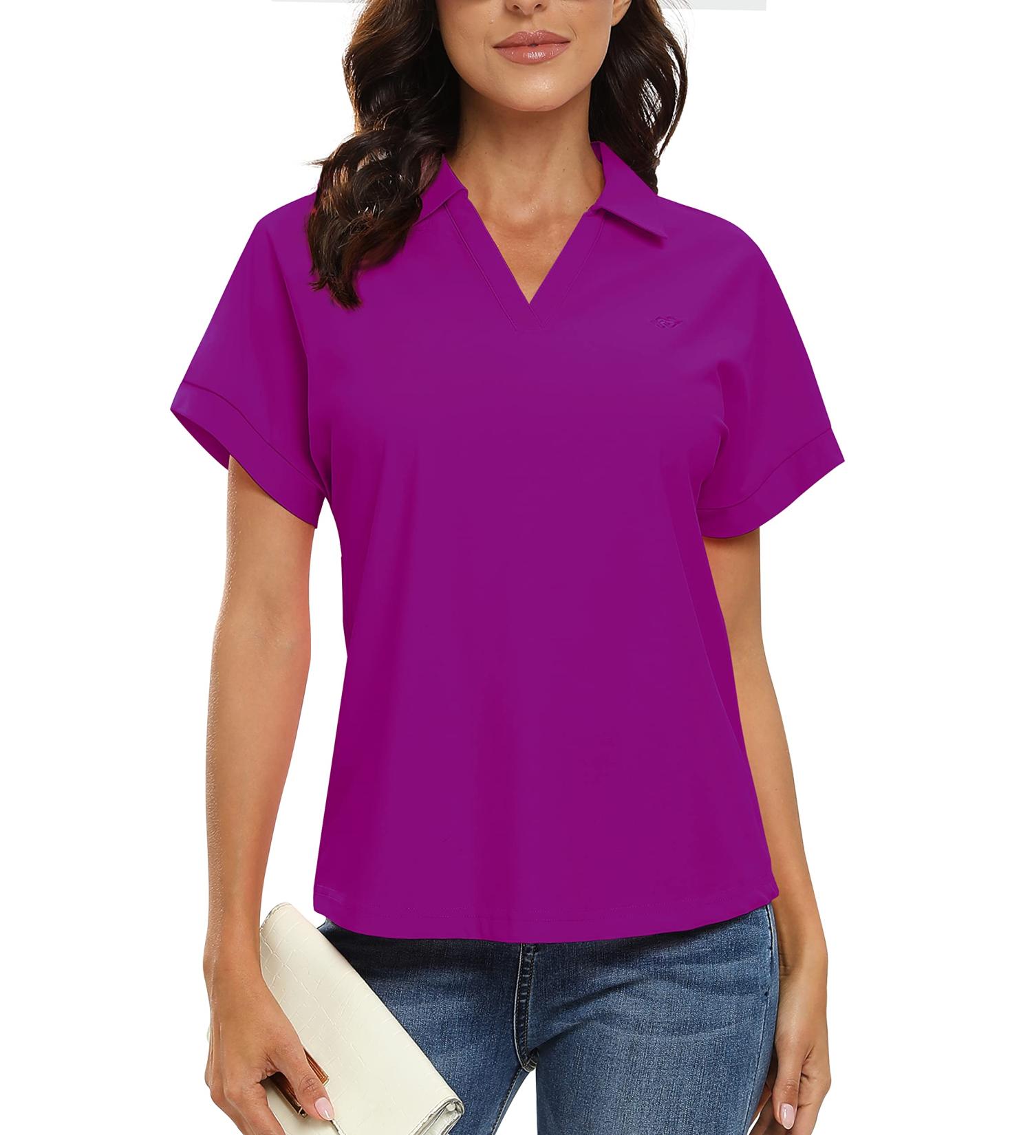 JINSHI Women's Golf Polo Shirt UPF50+ V-Neck Collared Short Sleeve Sport Top - Deep Purple Large - Buy Online on GoSupps.com