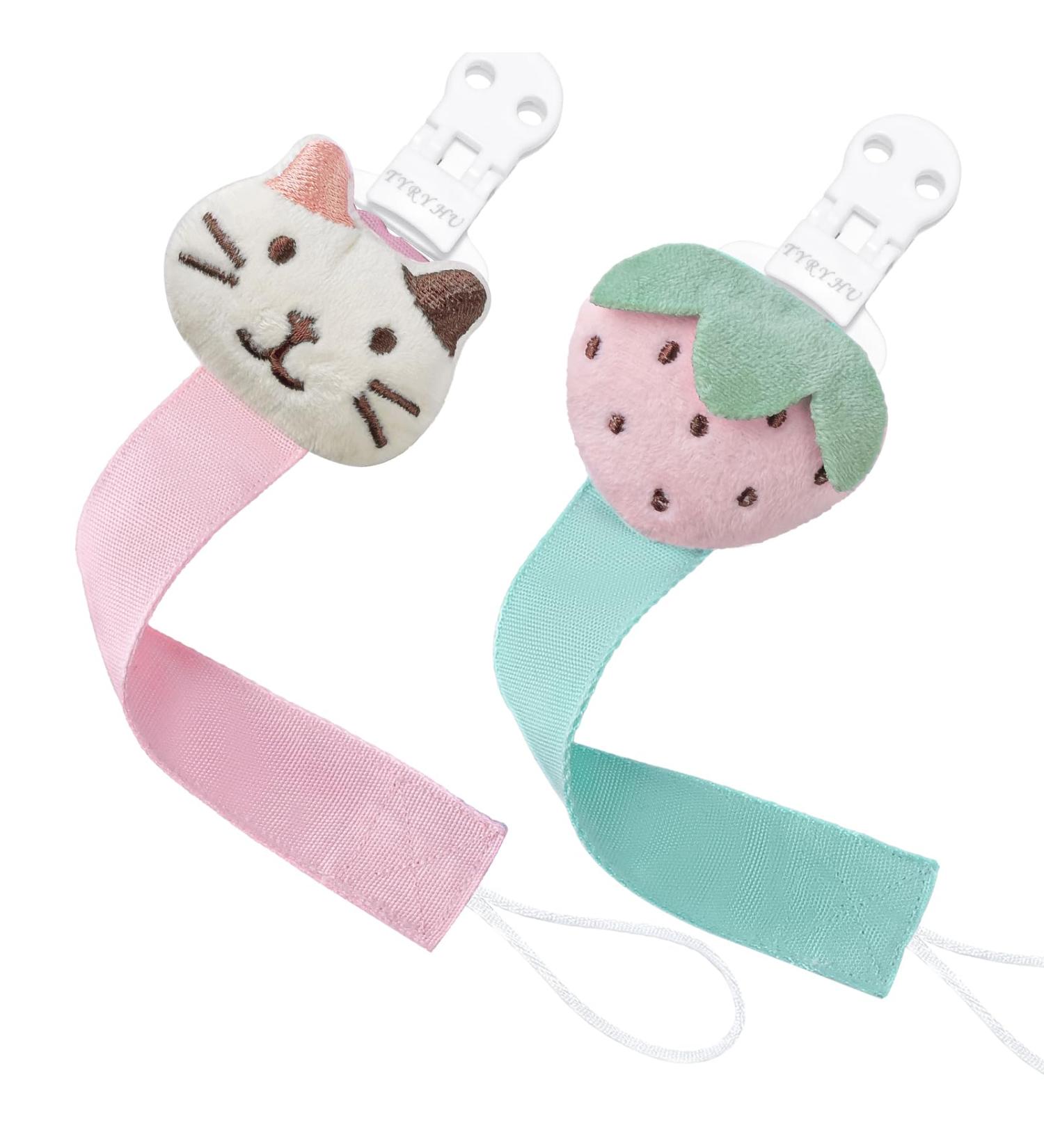 Shop Tyry.hu Cotton Pacifier Chain for Girls - Cute Cat & Strawberry Clip - Perfect Newborn Baby Gift - Buy Online on GoSupps.com