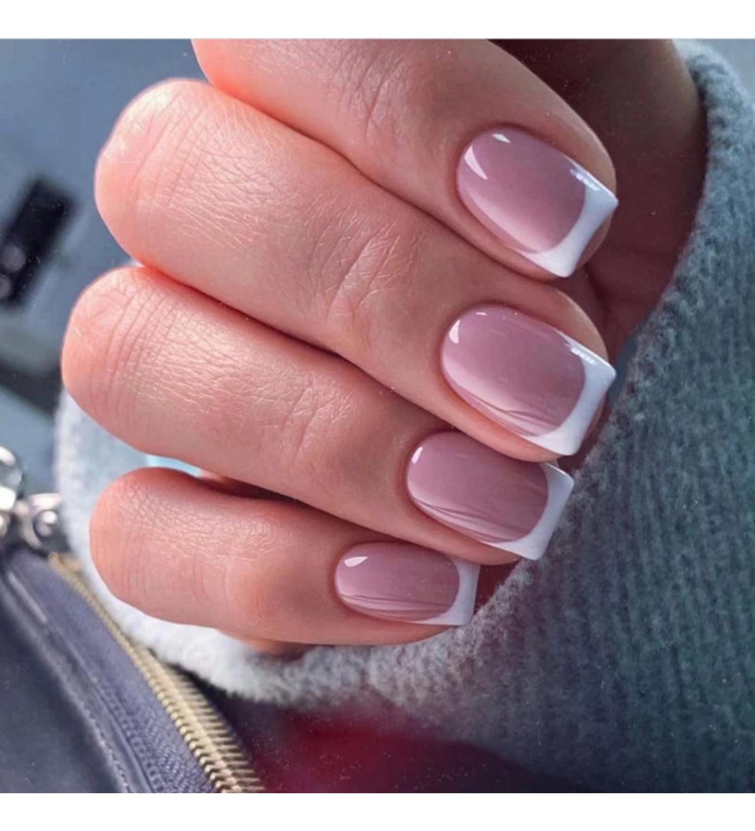 Justotry 24 Pcs Milky White French Short False Nails - Trendy Nude Squoval Fake Nails with Glue - Women's Nail Art - Buy Online on GoSupps.com