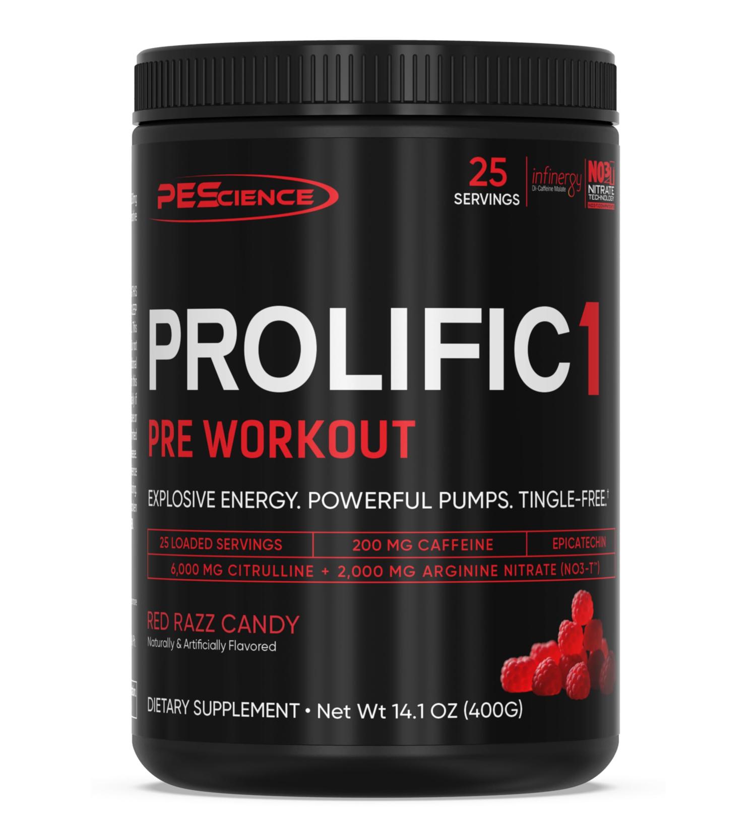PEScience Prolific-1 Pre Workout Powder for Men & Women with L-Citrulline, Nitric Oxide Booster, Energy Powder & Nootropic for Focus Preworkout Without Beta Alanine 25 Scoops, Red Razz Candy - Buy Online on GoSupps.com