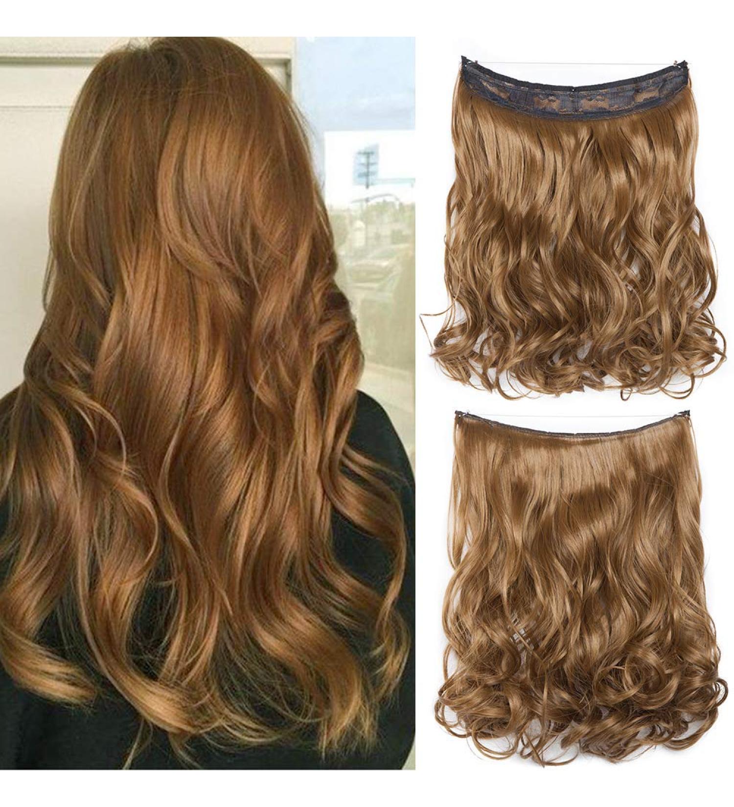 Buy Silk-Co Light Brown Hair Extensions - Adjustable Invisible Cord & Rubber Band - 40cm Synthetic Corrugated for Women - Buy Online on GoSupps.com