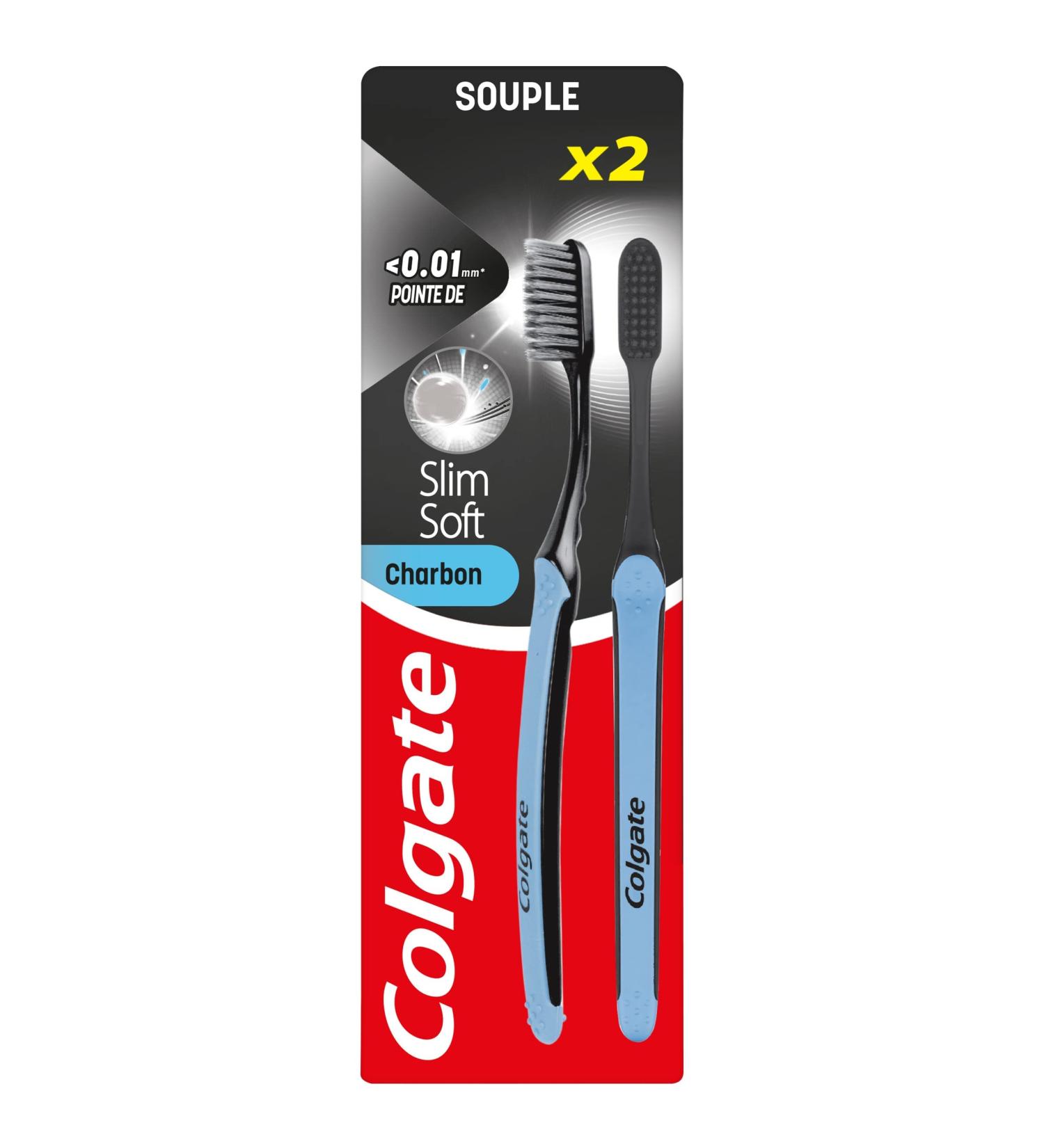 Colgate Slim Soft Active Charcoal Toothbrush - Soft Precise Cleaning - 2-Pack - Buy Online on GoSupps.com
