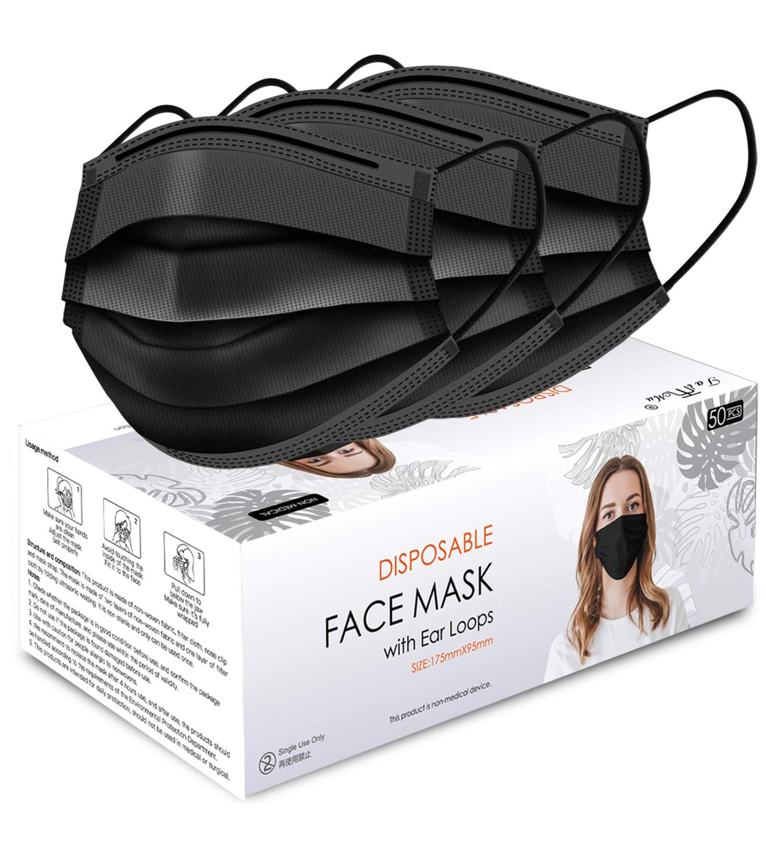 Taimu TM Black Disposable Face Masks for Protection - 50 Pack Safety Masks for Men and Women - Buy Online on GoSupps.com