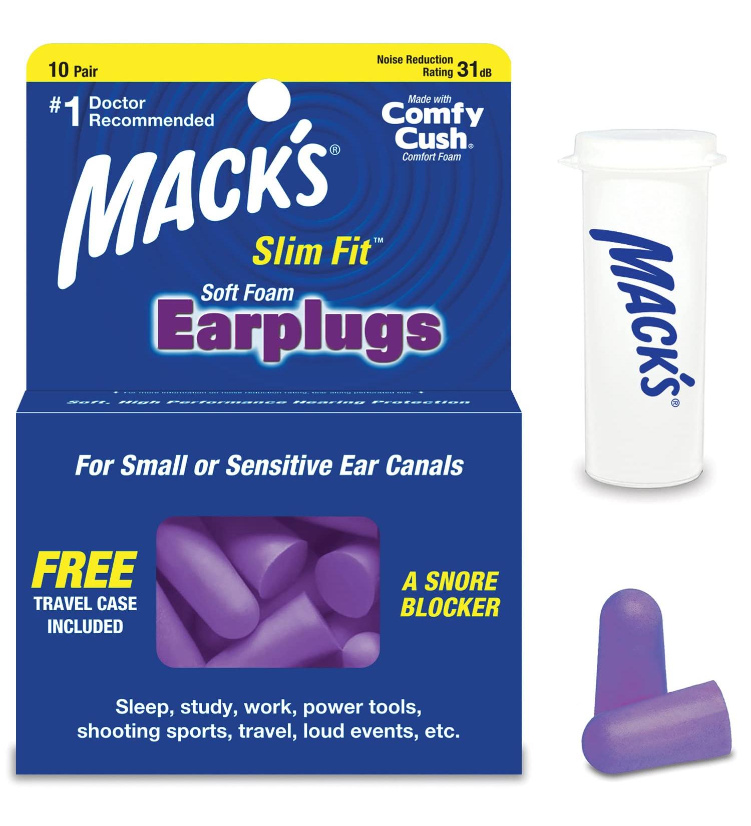 Mack's Slim Fit Soft Foam Earplugs 10 Pair - Small Ear Plugs for Sleeping, Snoring, Travel, Concerts, Shooting Sports, Power Tools - Buy Online on GoSupps.com