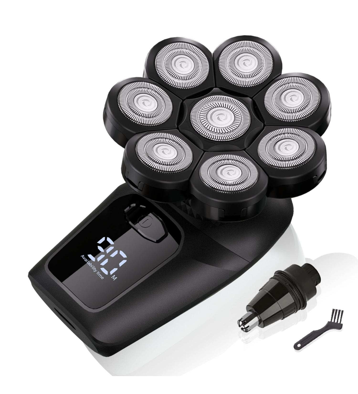 8D Floating Head Shaver for Bald Men - Waterproof Electric Razor for Head Face Legs & Body Shaving - Rechargeable Kit with Nose & Ear Hair Trimmer - 90 Min Runtime LED Display - Black - Buy Online on GoSupps.com