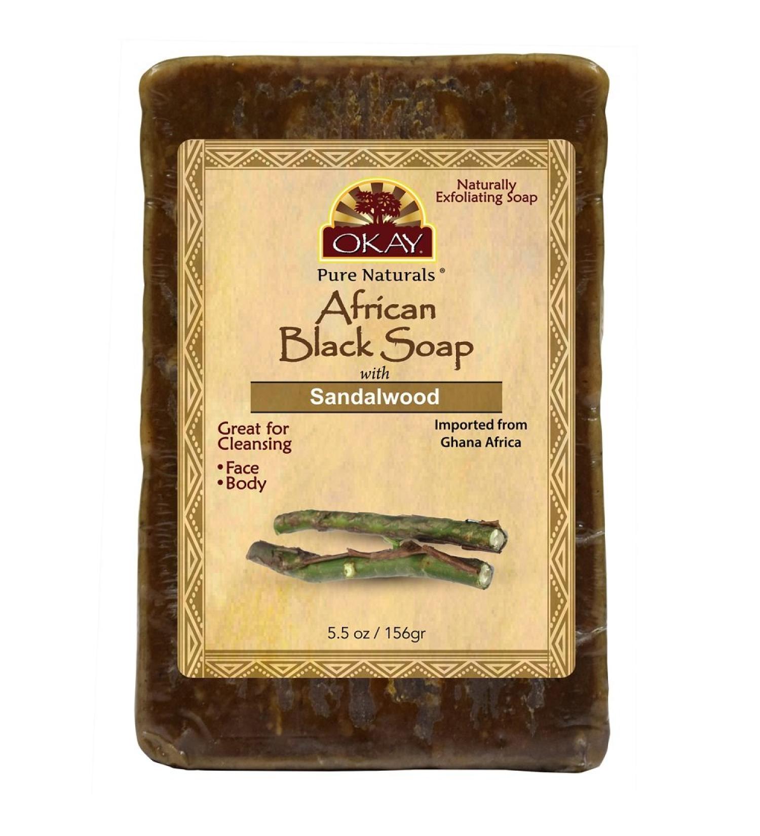 OKAY Pure Naturals African Black Soap Sandlewood 5.5oz - Premium Natural Skincare for All Skin Types - Shop Internationally - Buy Online on GoSupps.com