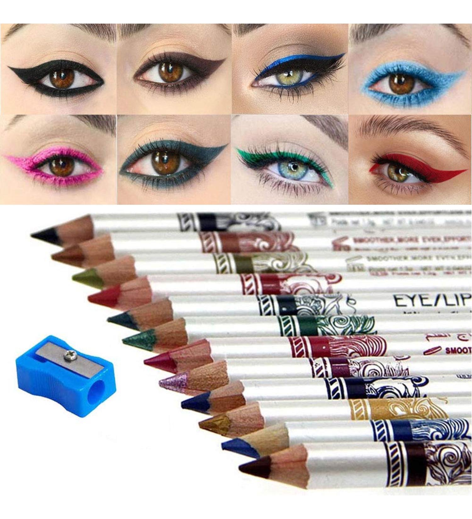 12Pcs Matte Eyeliner Pencils Set with Sharpener - Bright & Colorful - Pearl Metallic Glitter Eyeliner Pencil Kit(Set01) - Buy Online on GoSupps.com
