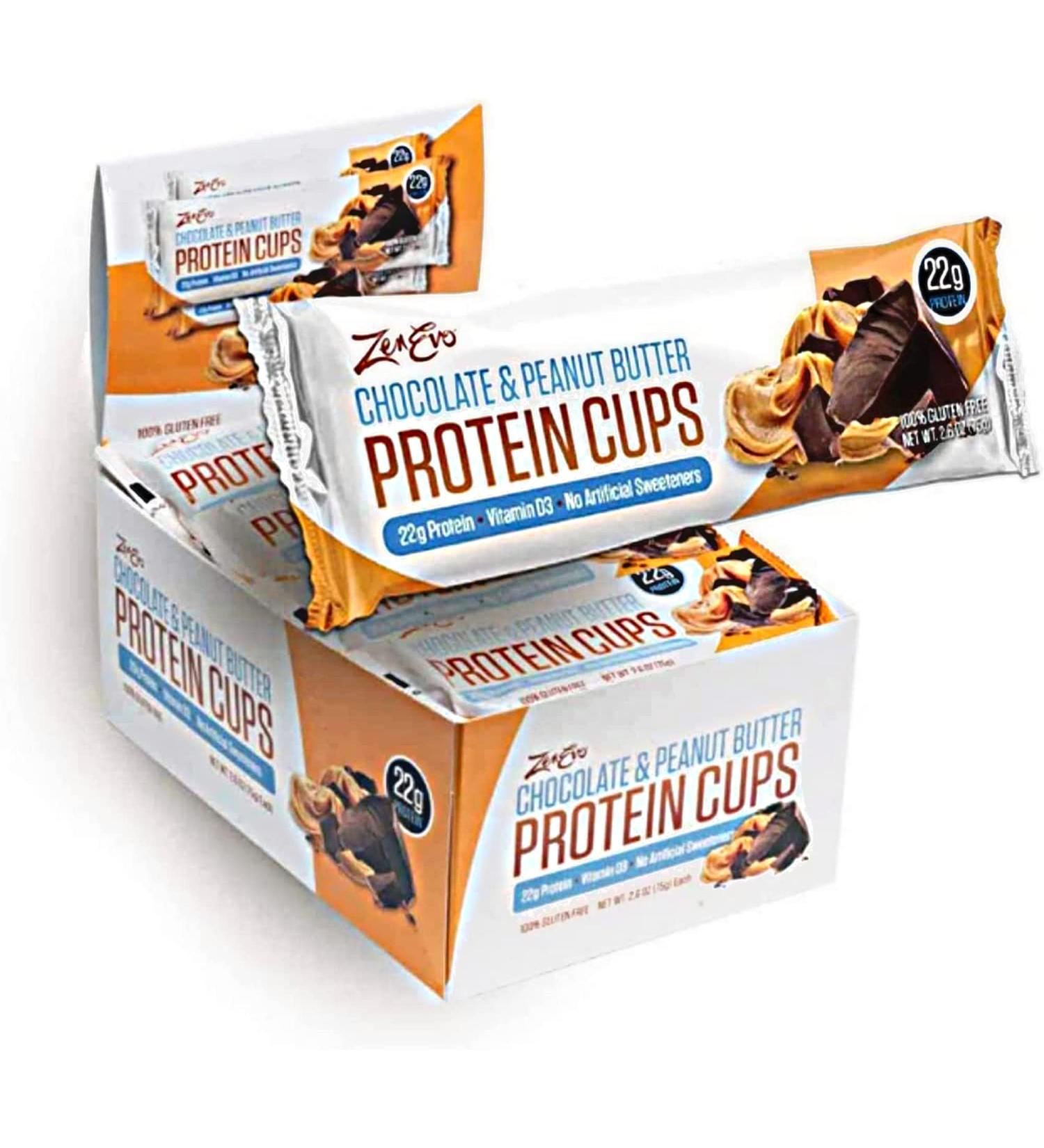 ZenEvo Chocolate Peanut Butter Protein Cups - Balanced Macros, High Protein, Gluten Free Meal Replacement - Easter Candy 2 Count Box - Buy Online on GoSupps.com