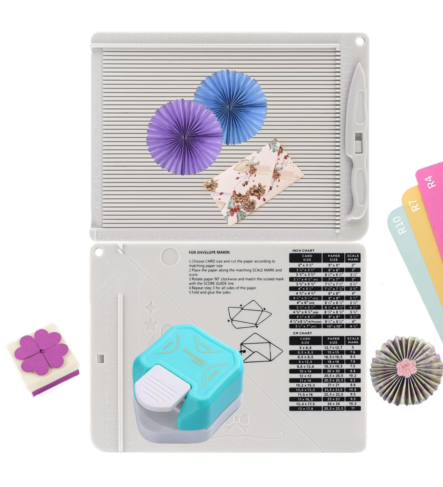 2Pcs Multi-Purpose Scoring Board Set for Card Making and DIY Projects - Envelope Maker, Bone Folder, Corner Rounder Punch - White & Blue Score Board - Buy Online on GoSupps.com
