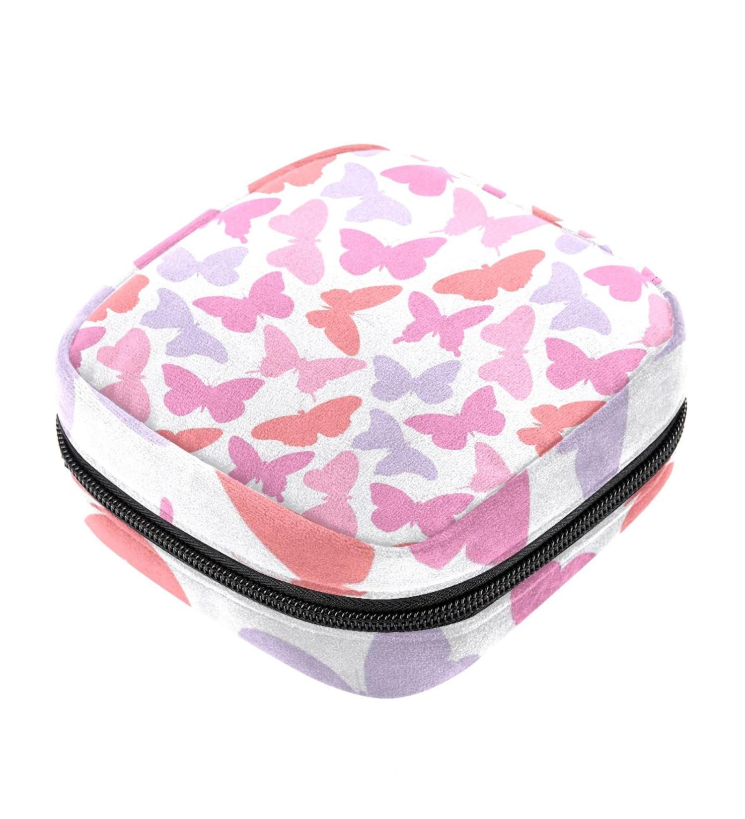 Guantierendiy Pink Butterfly Print Menstrual Cup Pouch & Sanitary Napkin Storage Bag - Large Capacity Travel Organizer (Color 11) - Buy Online on GoSupps.com