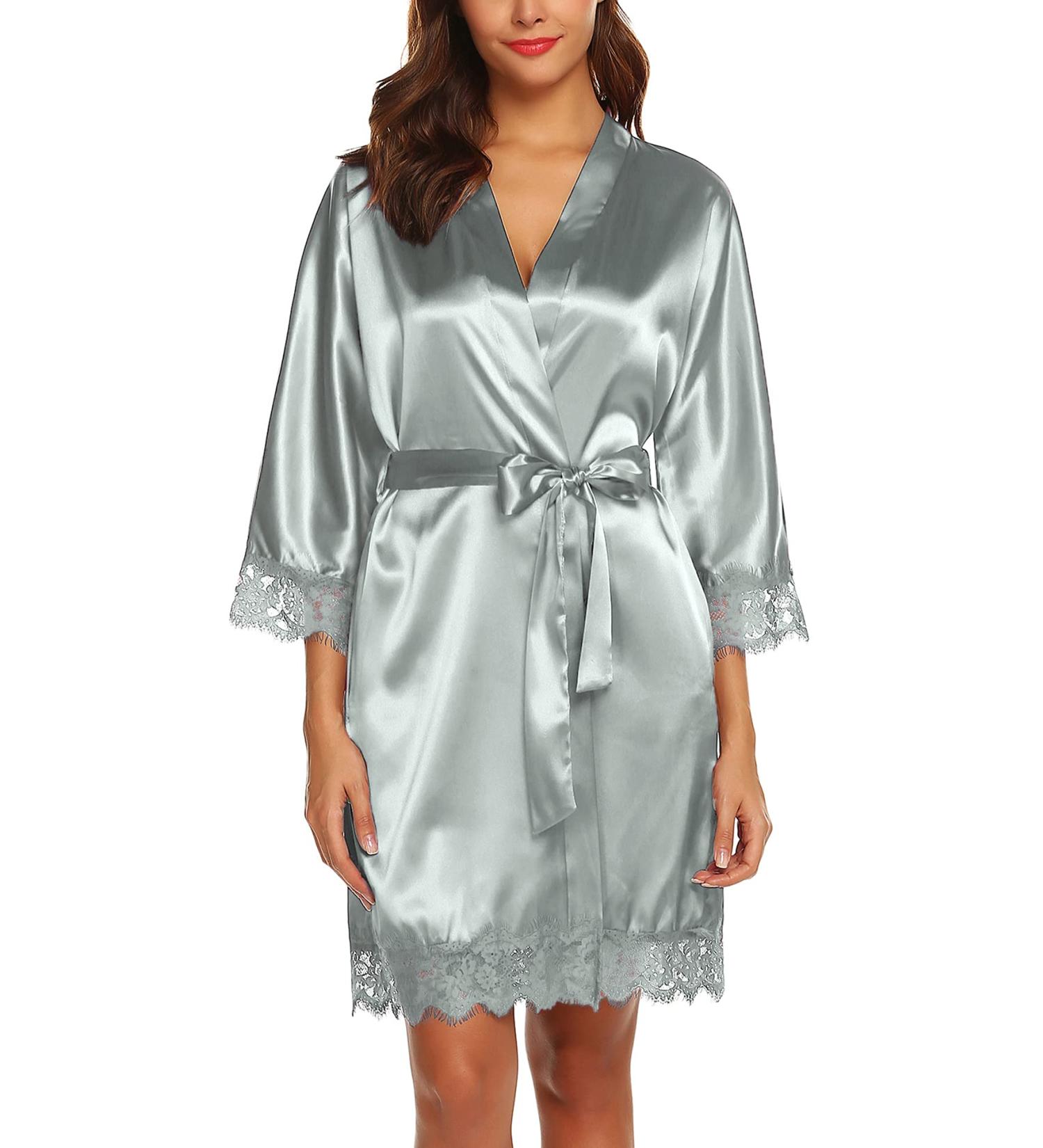 BESDEL Women's Satin Silk Bathrobe - XS Grey Short Kimono Robe for Bridesmaids - Buy Online on GoSupps.com