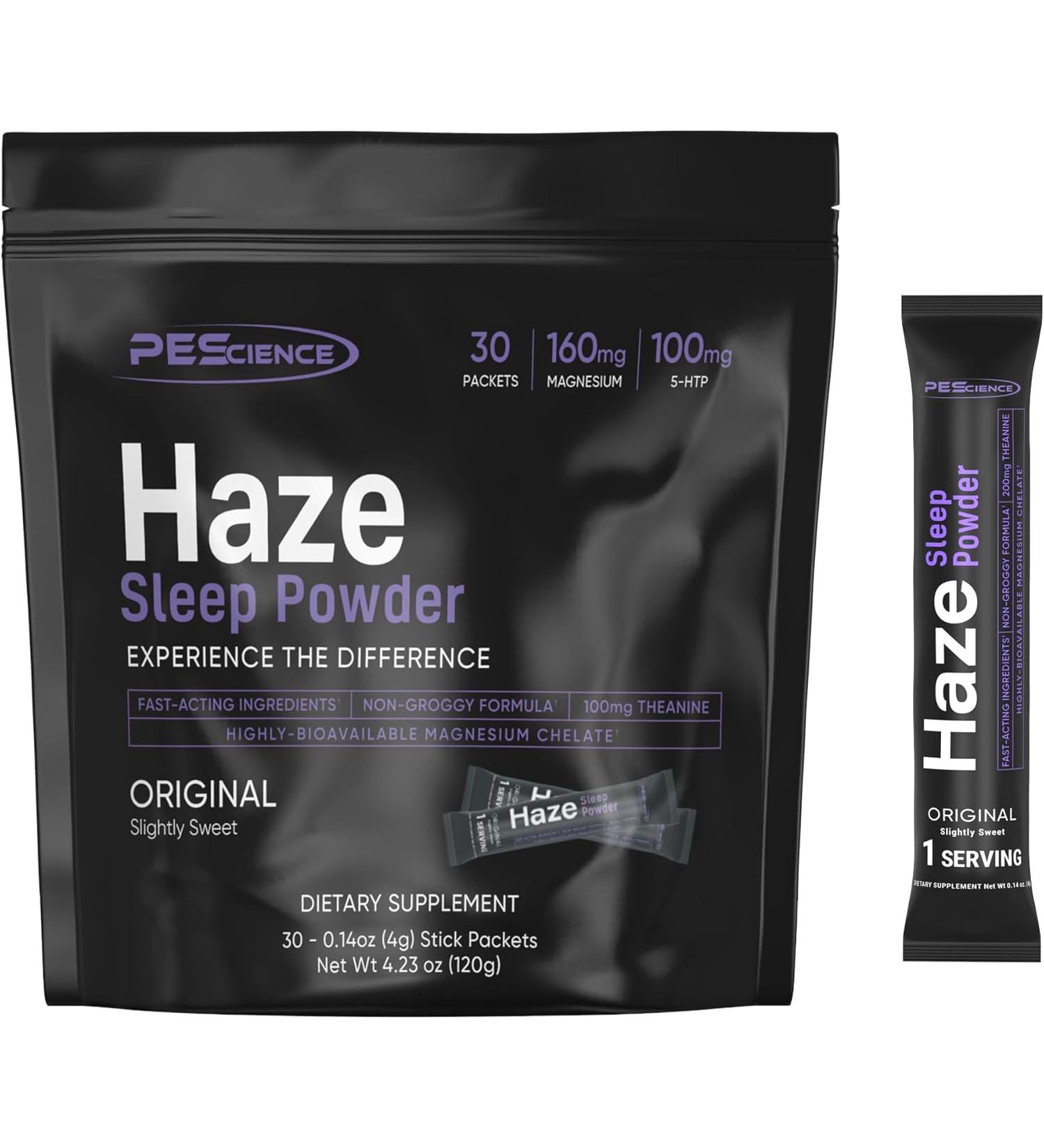 PEscience Haze Sleep Powder, Melatonin-Free, Unflavored, Sleep Support with 5-HTP, Theanine, myo-Inositol and Magnesium, 30 Servings - Buy Online on GoSupps.com