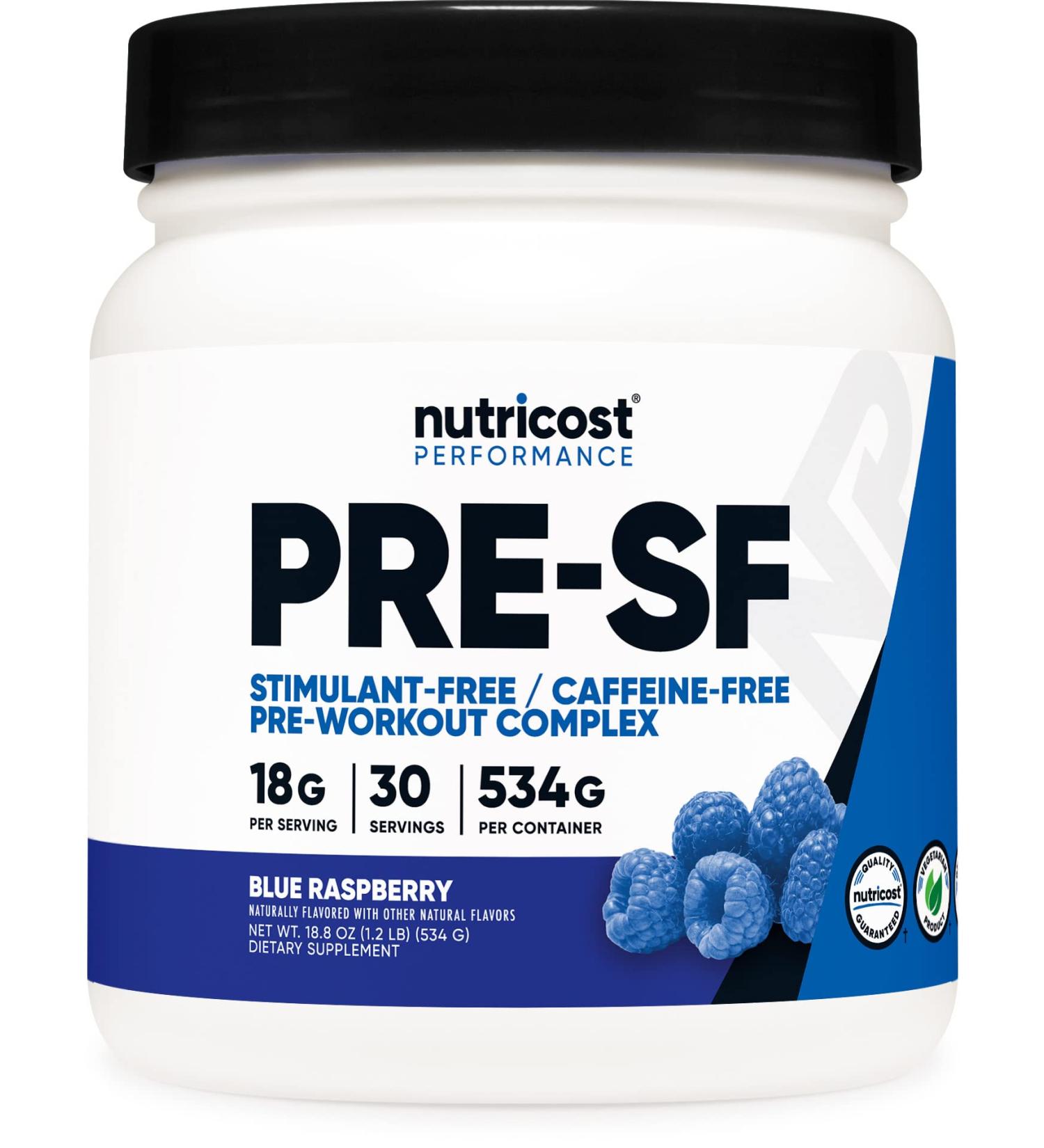 Nutricost Stim-Free Pre-Workout 30 Servings Blue Raspberry - Caffeine-Free & Non-GMO | Gluten-Free Formula | Stimulant-Free for Clean Energy Boost | 1 Pack - Buy Online on GoSupps.com