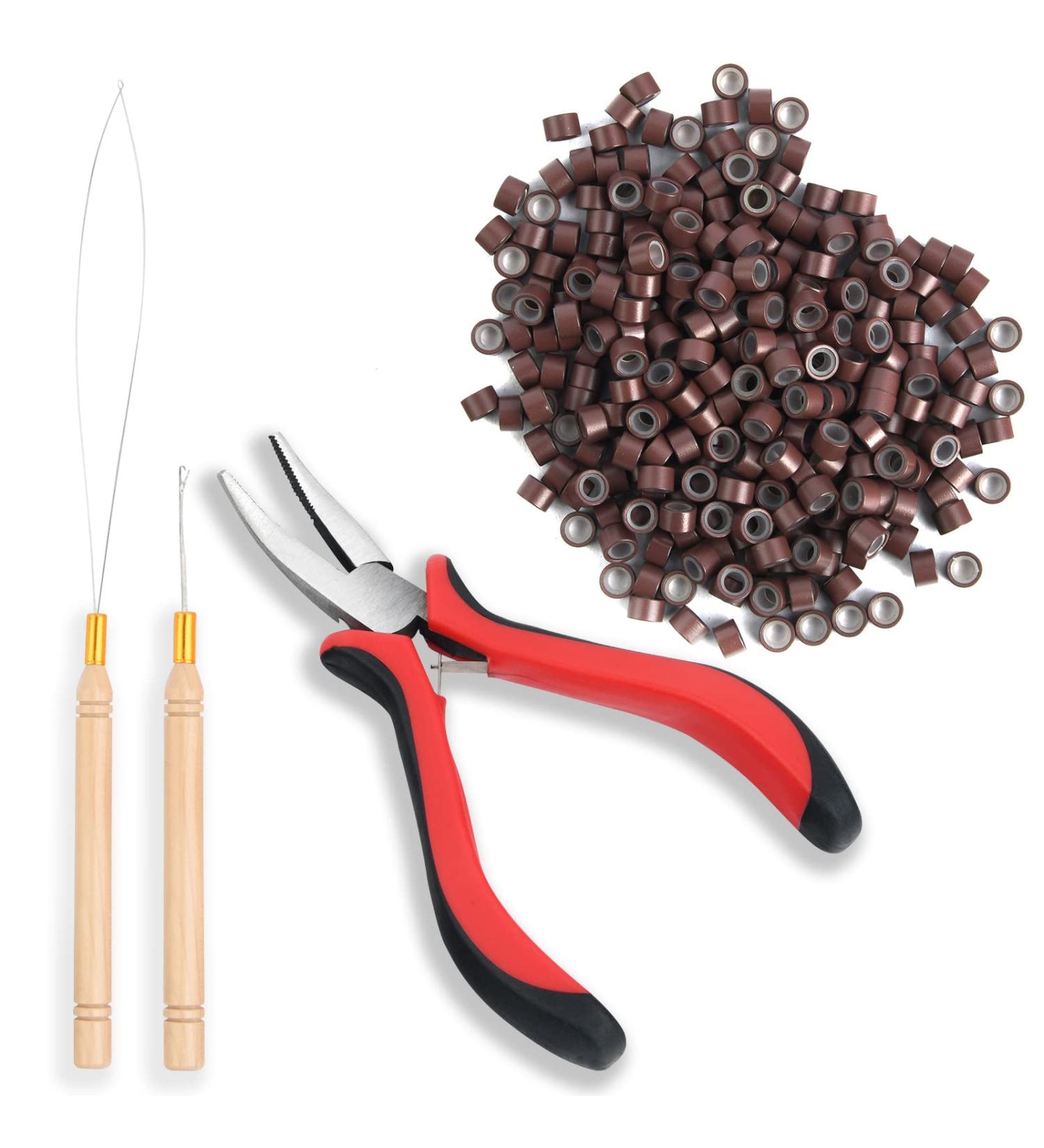 Neitsi Microlinks Hair Extensions Kit - 200PCS Silicone Rings & Tools for Easy Installation (Brown) - Buy Online on GoSupps.com