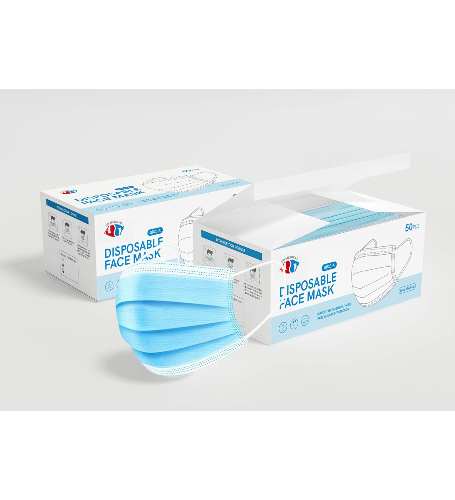 Premium Disposable Face Masks 3-Ply 3-Layer (50 Masks per Box) (Light Blue)