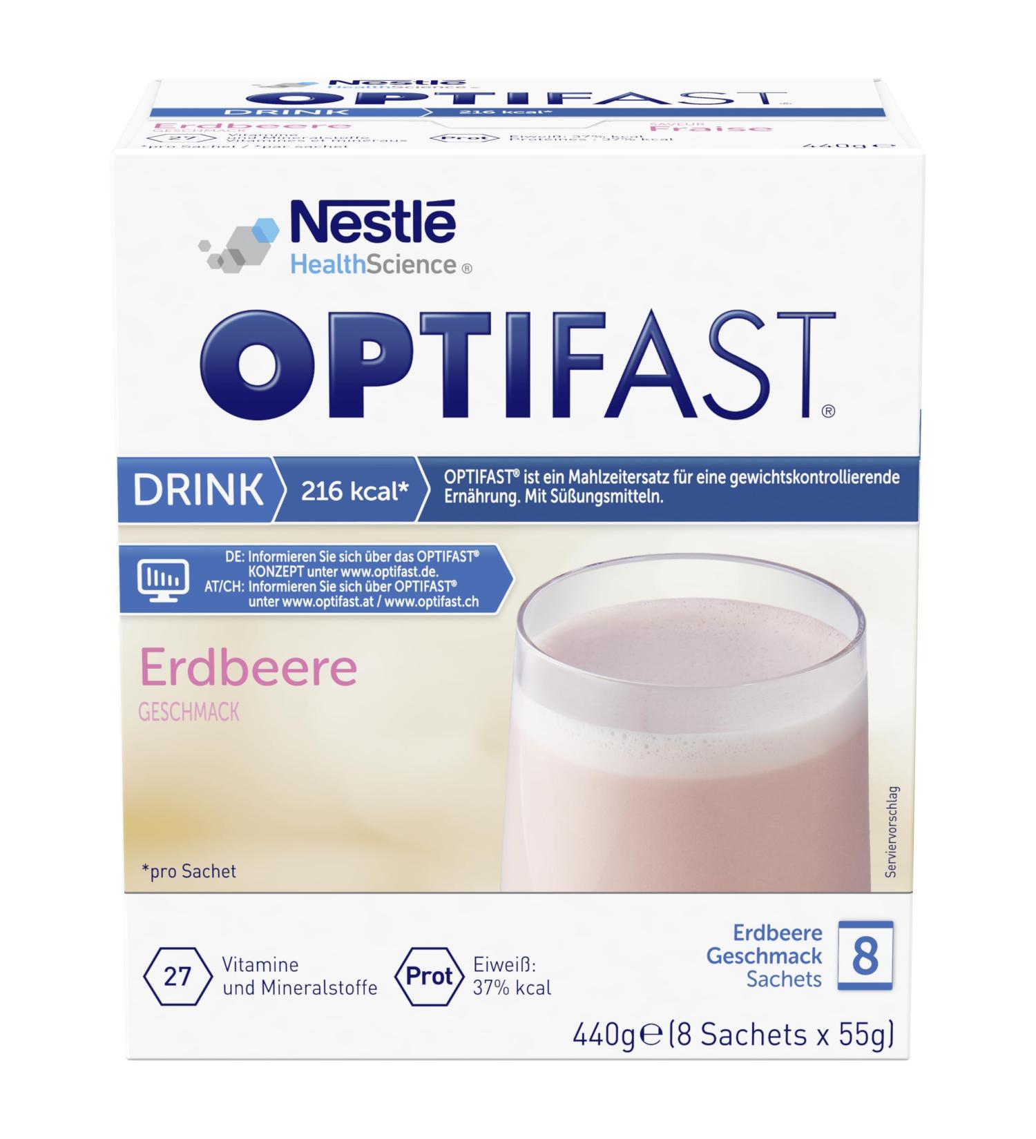 Optifast Strawberry Diet Shake | Protein-Rich Meal for Weight Loss | 8 x 55g | Quick & Delicious | Vitamins & Minerals - Buy Online on GoSupps.com