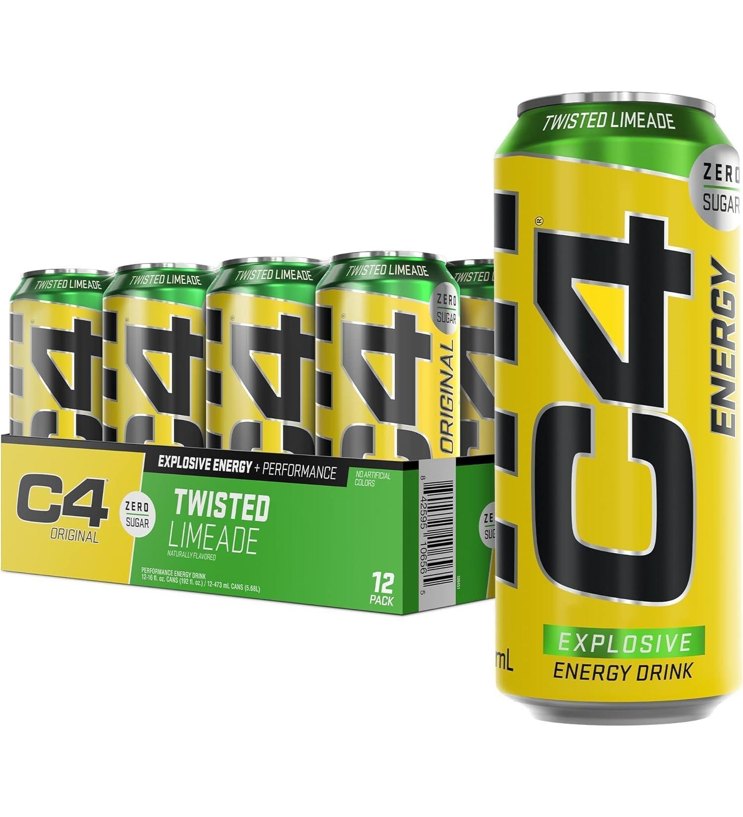 C4 Performance Energy Low Calorie Fizzy Drinks for On the Go Energy and Focus 12 x 500ml (12 x 500ml Twisted Limeade) Twisted Limeade 12 x 500ml