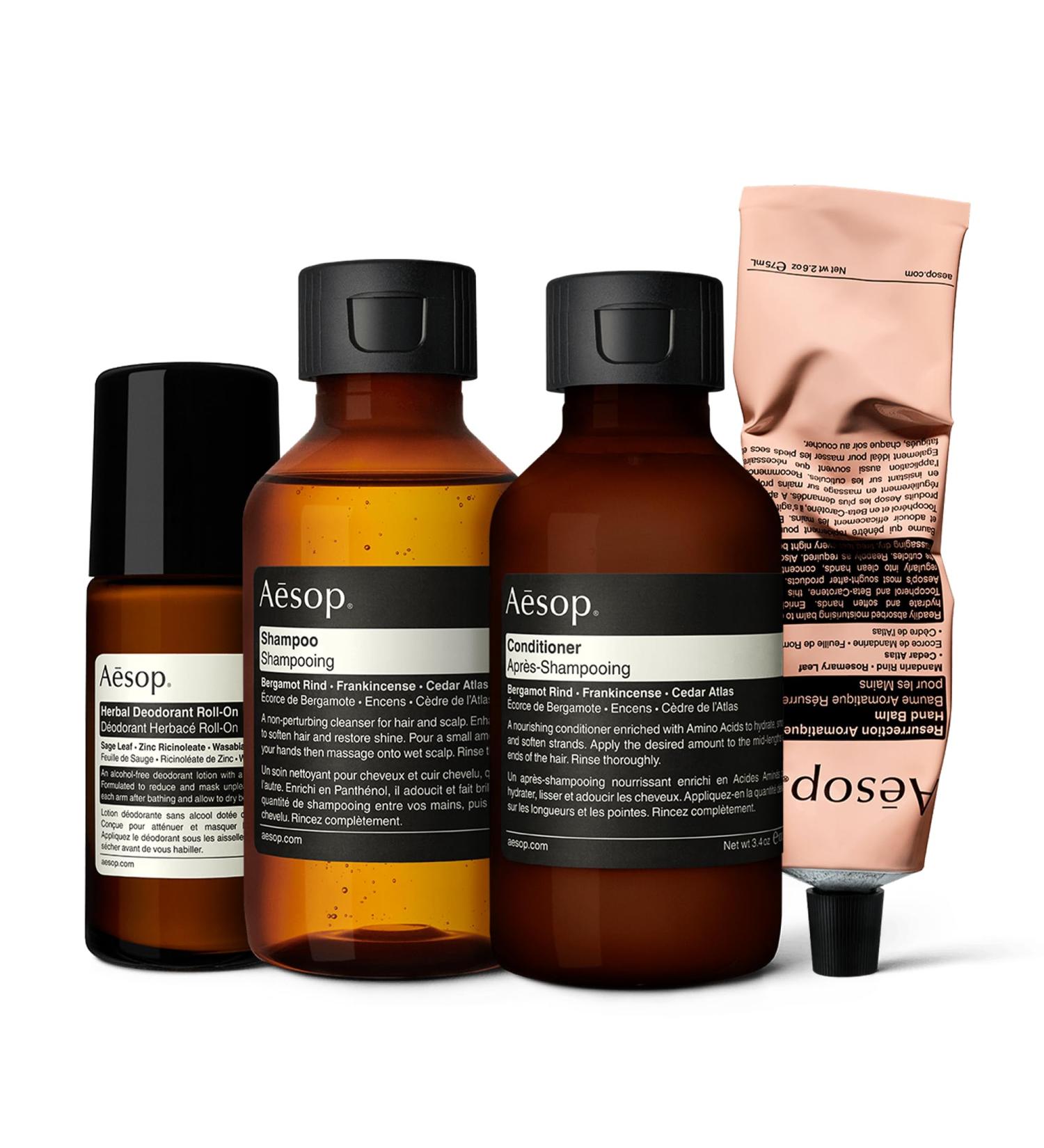 Aesop Travel Essential Kit | Shampoo Conditioner Hand Balm & Deodorant | Paraben-Free Cruelty-Free & Vegan - Shop Internationally - Buy Online on GoSupps.com