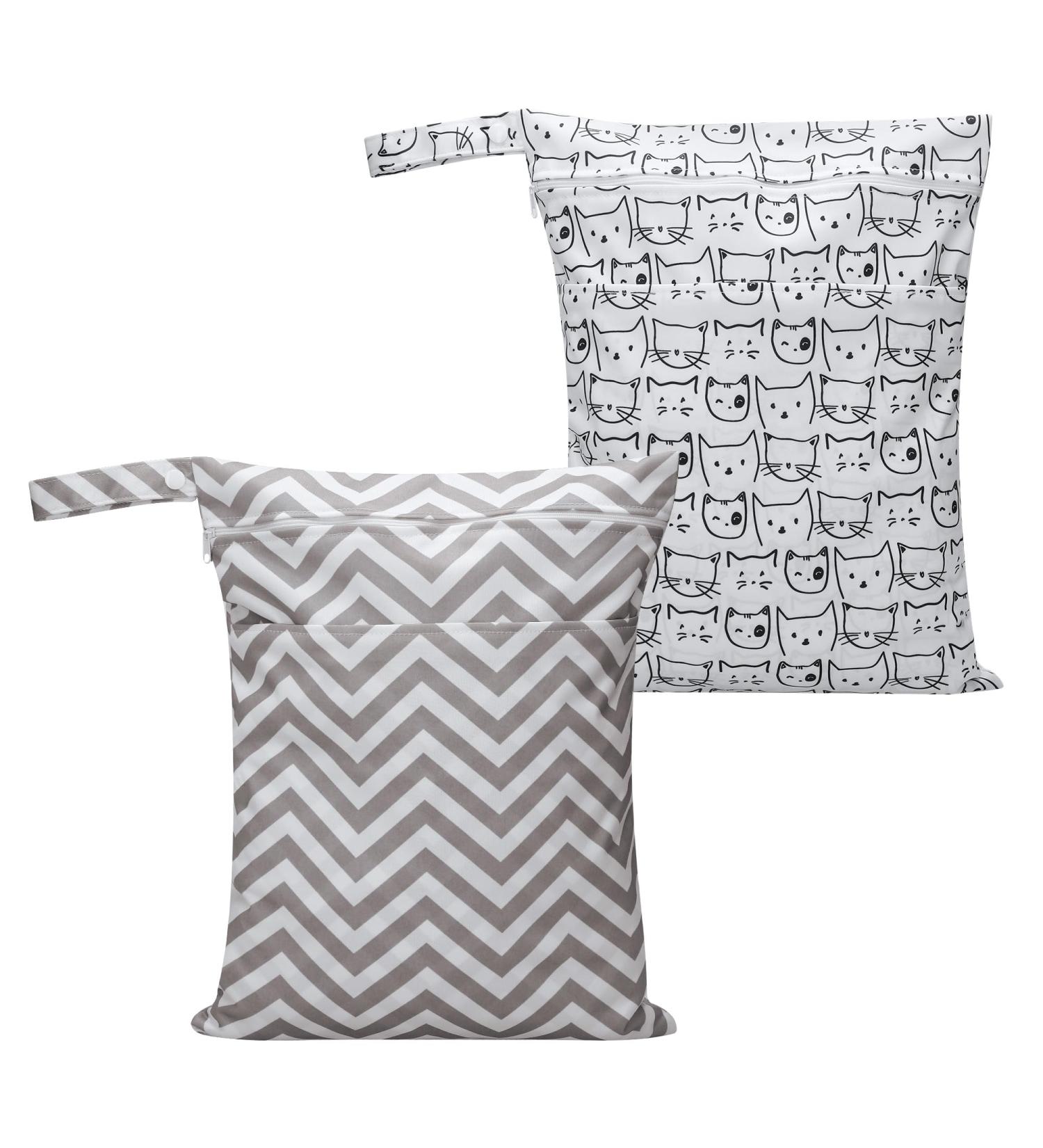 KWMobile Diaper Bag Wetbag - 2 Packs Water-Repellent 30x40cm - Ideal for Diapers Swimwear & Dirt - Stylish White Black & Brown - Buy Online on GoSupps.com