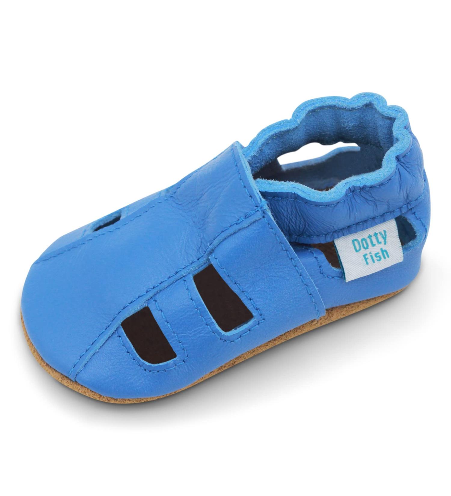 Dotty Fish Soft Leather Baby Shoes | Toddler Sandals | Non-Slip Suede Soles | Sky Blue | 0-6 Months to 3-4 Years - Buy Online on GoSupps.com