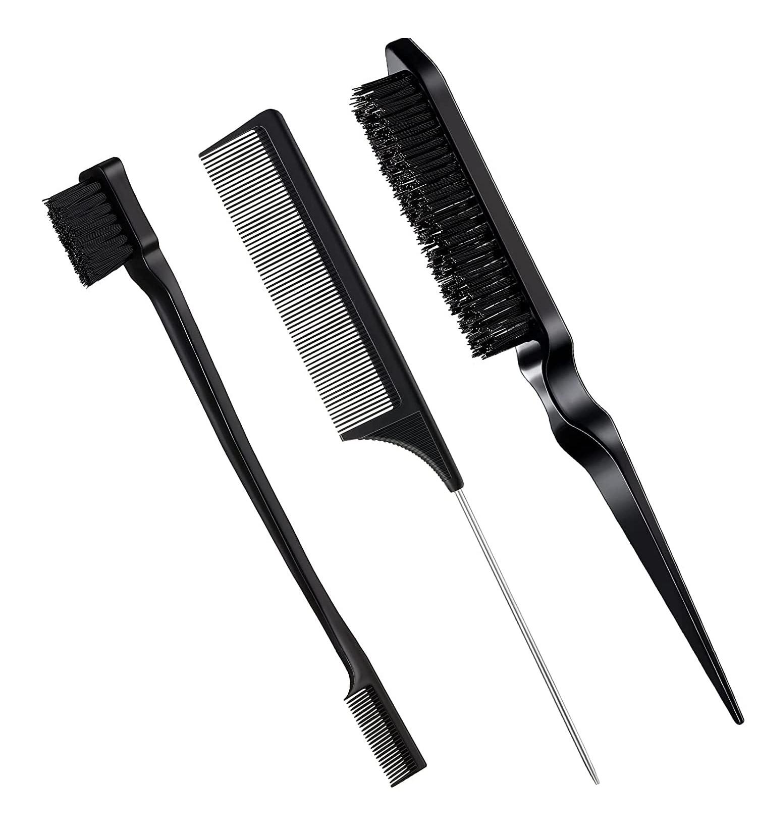 Edges Brush Set - 3 Sleek Bun Brushes for Baby & Adult Hair Styling | Teasing & Toupier Hairbrushes | Ideal for Hairdressers | Black - Buy Online on GoSupps.com
