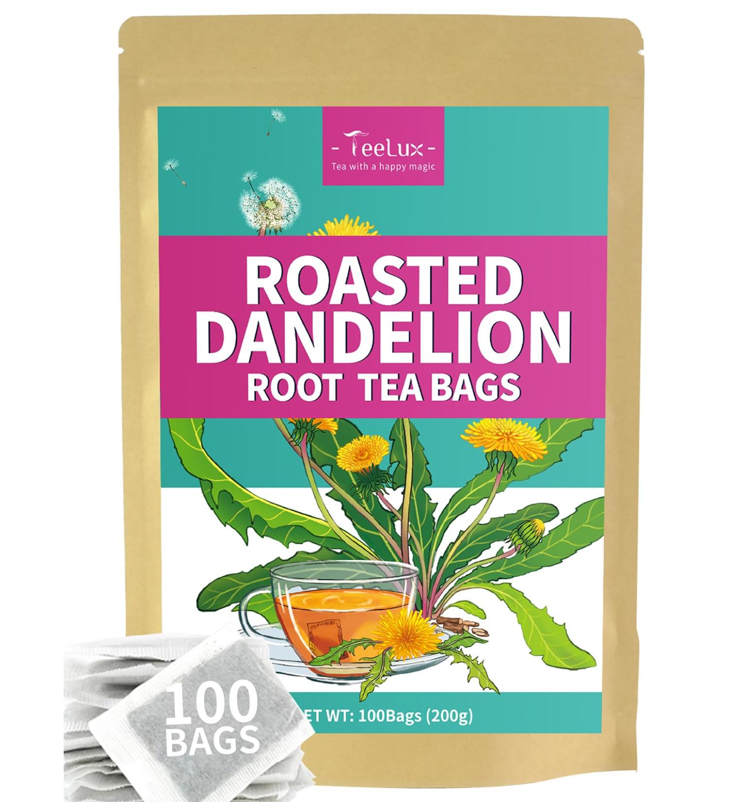 Premium TeeLux Roasted Dandelion Root Tea Bags - 100 Count, Caffeine-Free Herbal Tea, Popular Coffee Alternative - Buy Online on GoSupps.com