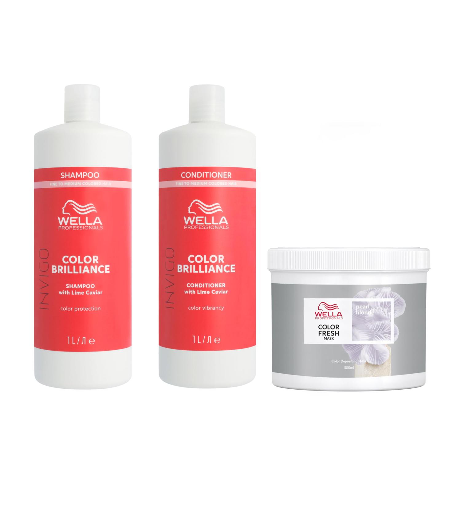 Wella Professionals Color Fresh Mask Temporary Colour Refresh Treatment Semi-Permanent Hair Dye Hair Gloss Treatment for Blonde Hair Pearl Blonde Hair Dye & Invigo Color Brilliance Colour Protection Shampoo & Conditioner 1l - Buy Online on GoSupps.com