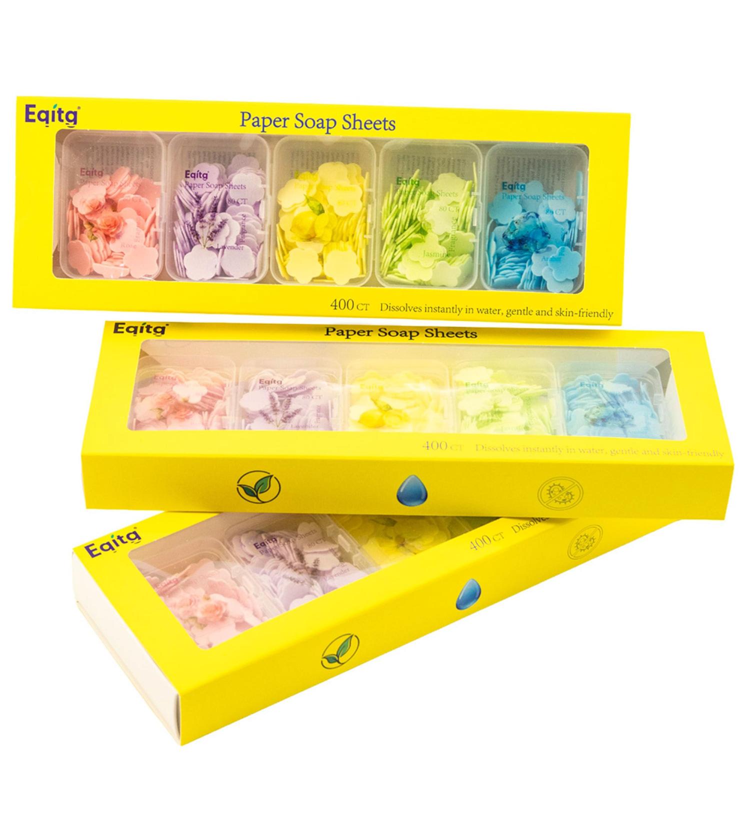 EQITG Portable Paper Soap Sheets for Travel 400 Pcs Disposable Hand Soap Strips Mini Soluble Washing Paper for Camping Hiking Outdoor Essentials & Guest Favors - Buy Online on GoSupps.com