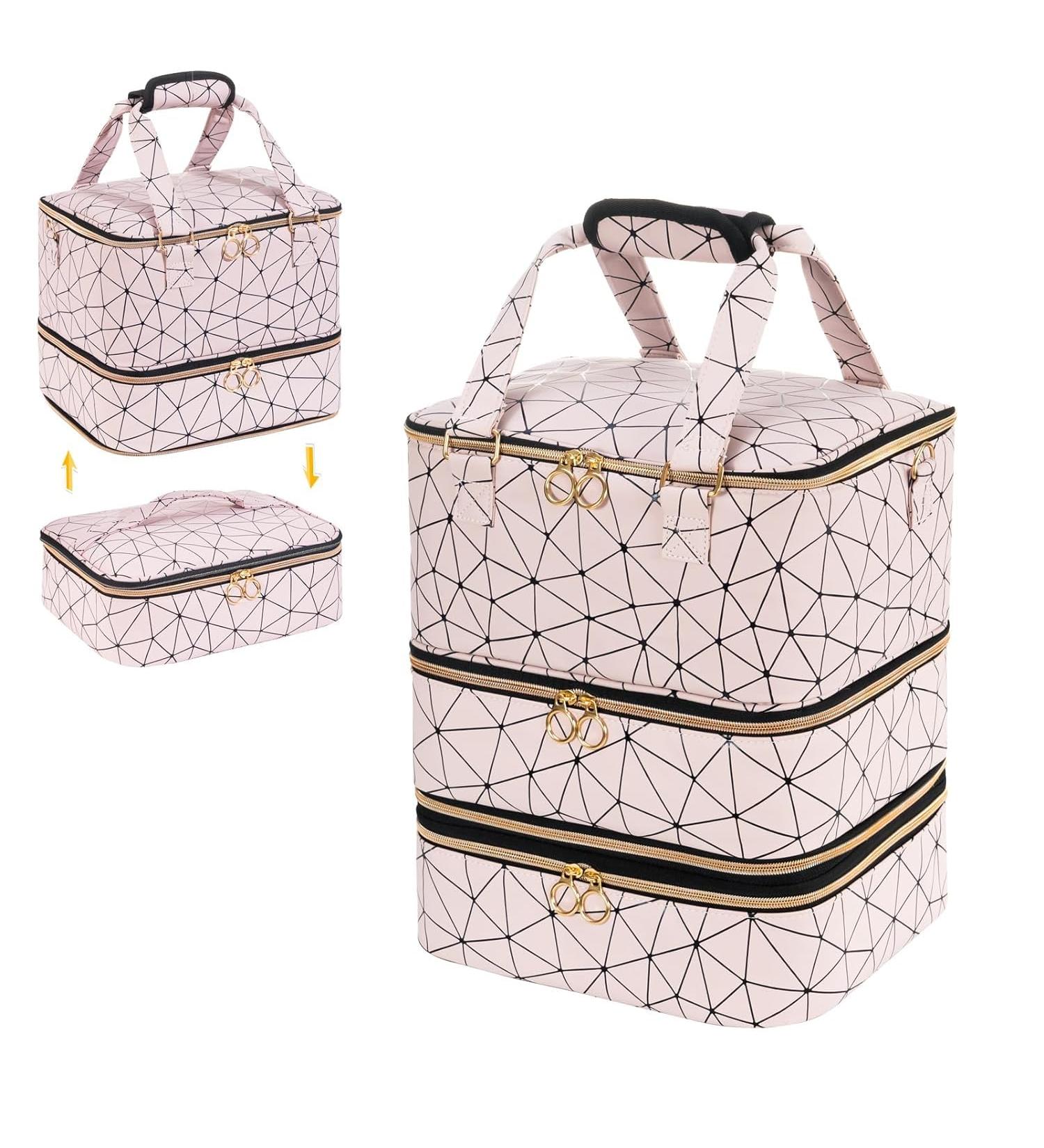 Uross Nail Polish Organizer for 84 Bottles & LED Lamp - Pink Nail Storage Bag for Nail Art Accessories - Buy Online on GoSupps.com