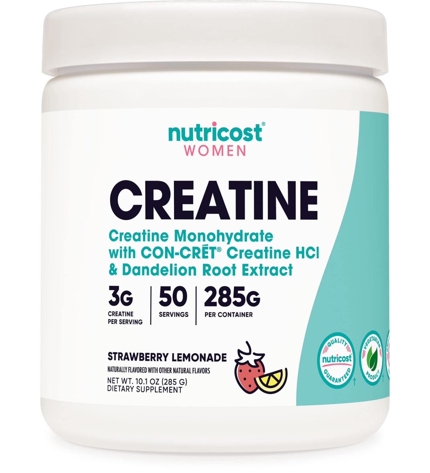 Nutricost Creatine Monohydrate Powder for Women - Micronized Strawberry Lemonade - 50 Servings, Vegetarian, Non-GMO, Gluten Free - Buy Online on GoSupps.com