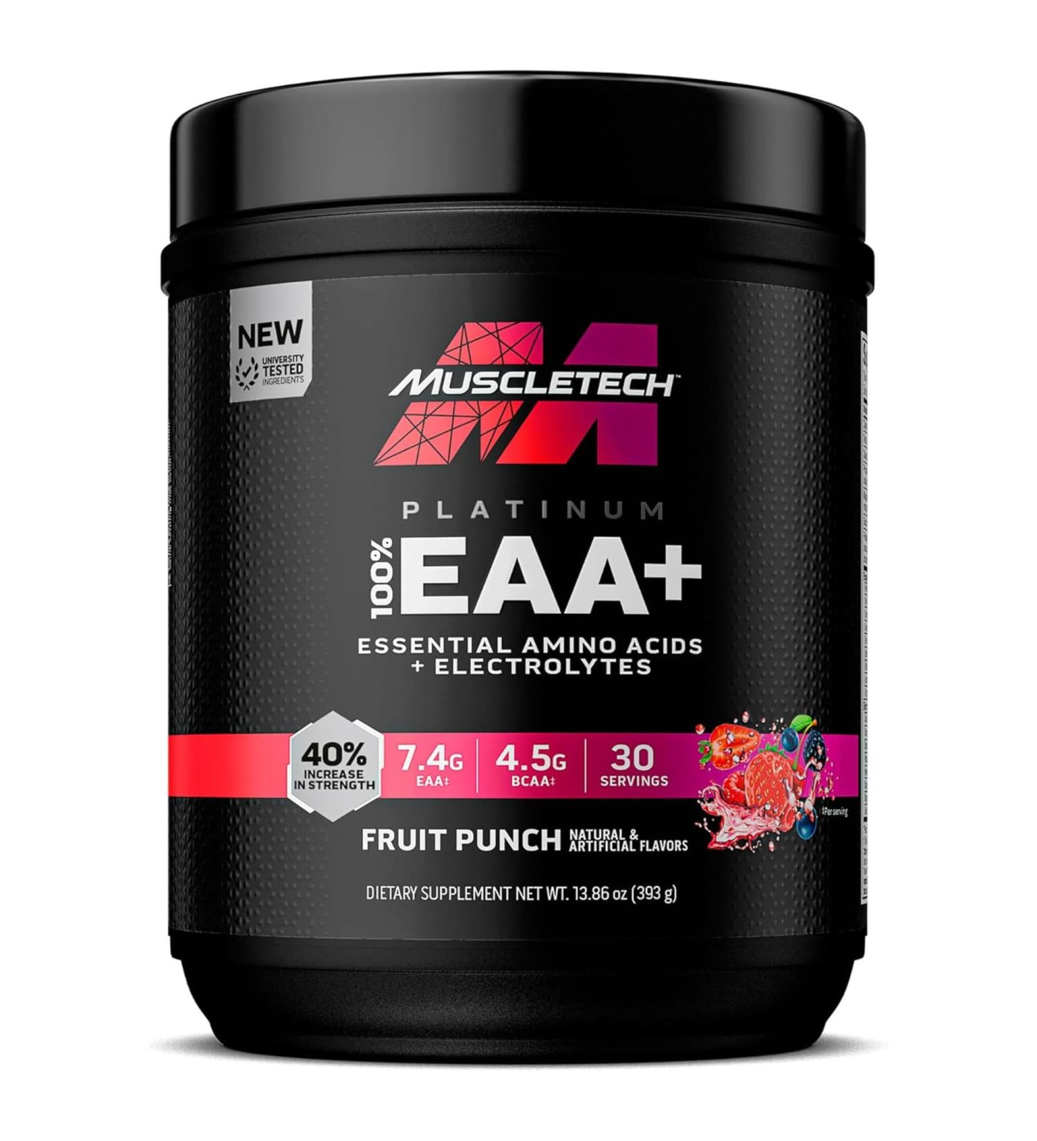 MuscleTech Platinum 100% EAA+ | Essential Amino Acids Supplement | Muscle Strength Builder | Fruit Punch Flavor | 30 Servings | International Shipping Available - Buy Online on GoSupps.com