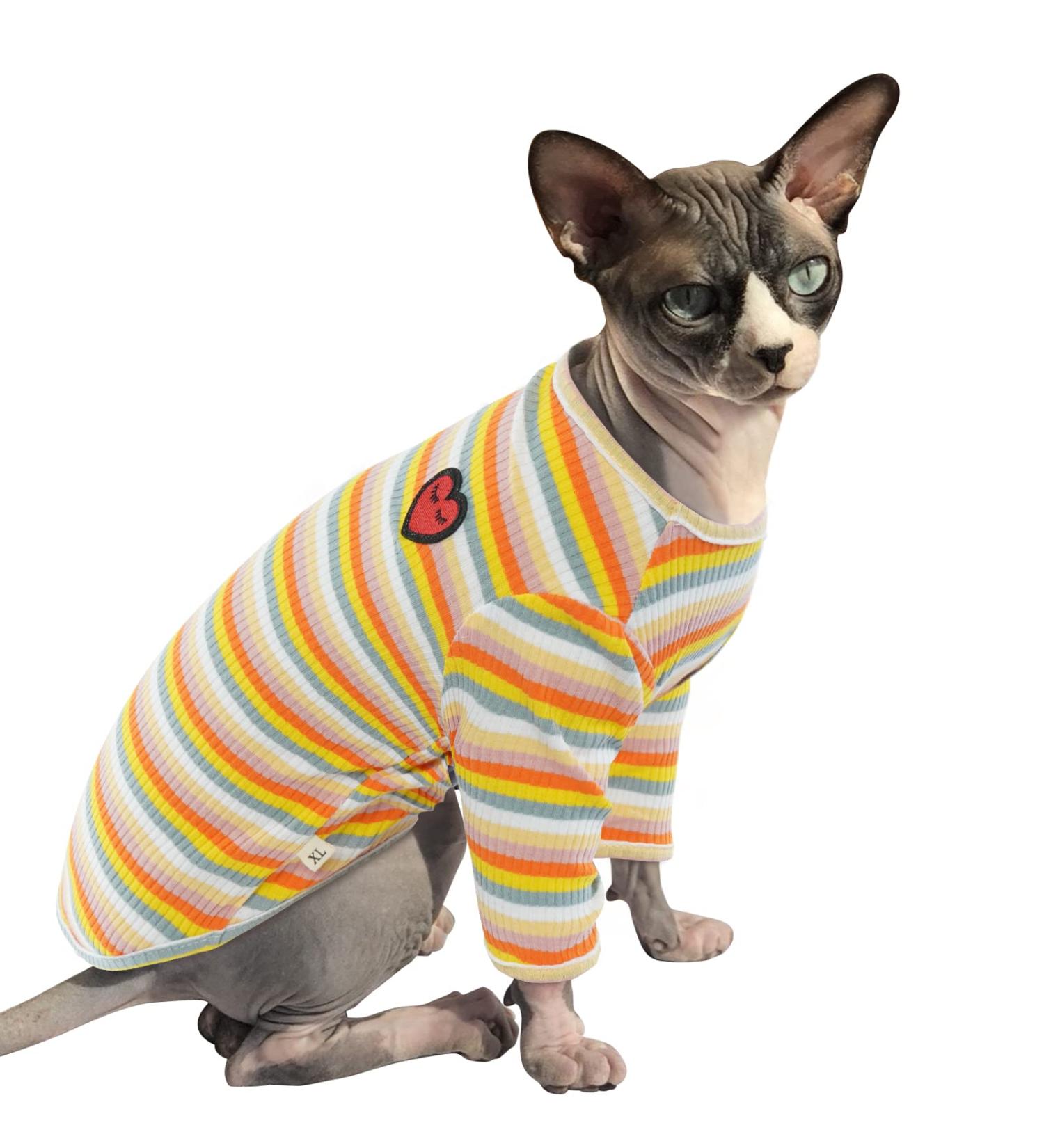Shop Pumyporeity Sphynx Hairless Cat Cotton Clothing - Soft Breathable Sweaters & T-Shirts for Kittens | Skin-Friendly Yellow Stripe Vest (Size M) - Buy Online on GoSupps.com