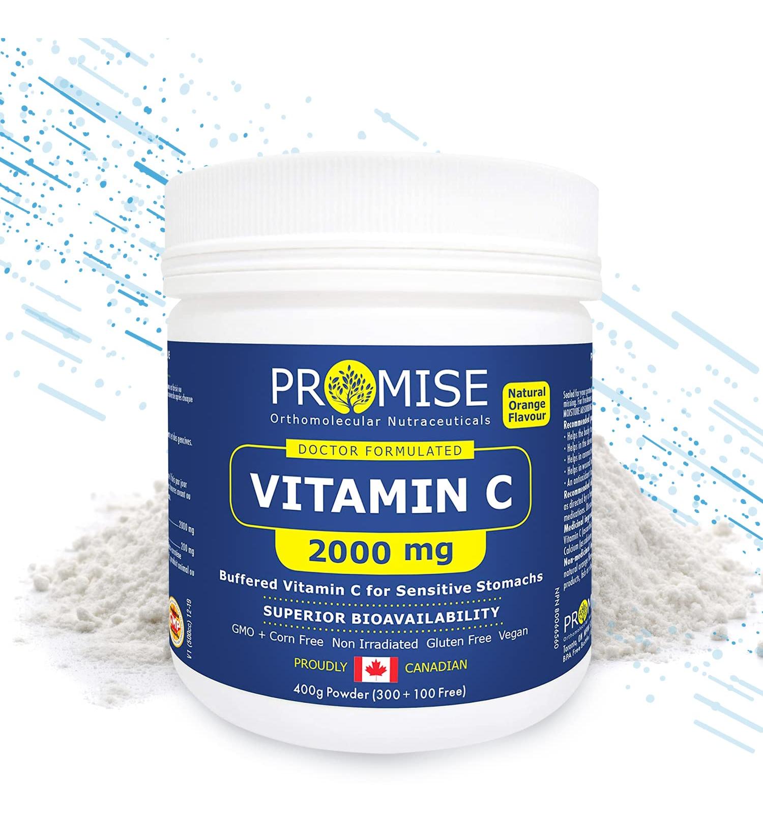 Promise Buffered Vitamin C Powder Orange Flavor-2000mg 400g 80 Day Supply Easy On The Stomach Made in Canada - Buy Online on GoSupps.com