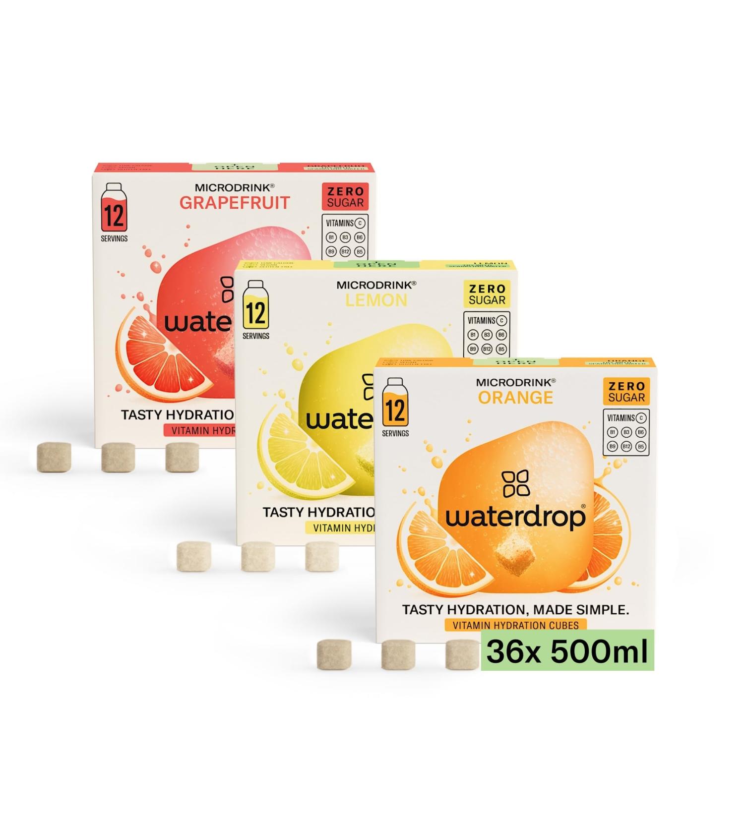Microdrink waterdrop Set | Orange Lemon and Grapefruit|36 Sugar Free Effervescent Cubes for Water Flavoring| Fruit and Pla - Buy Online on GoSupps.com
