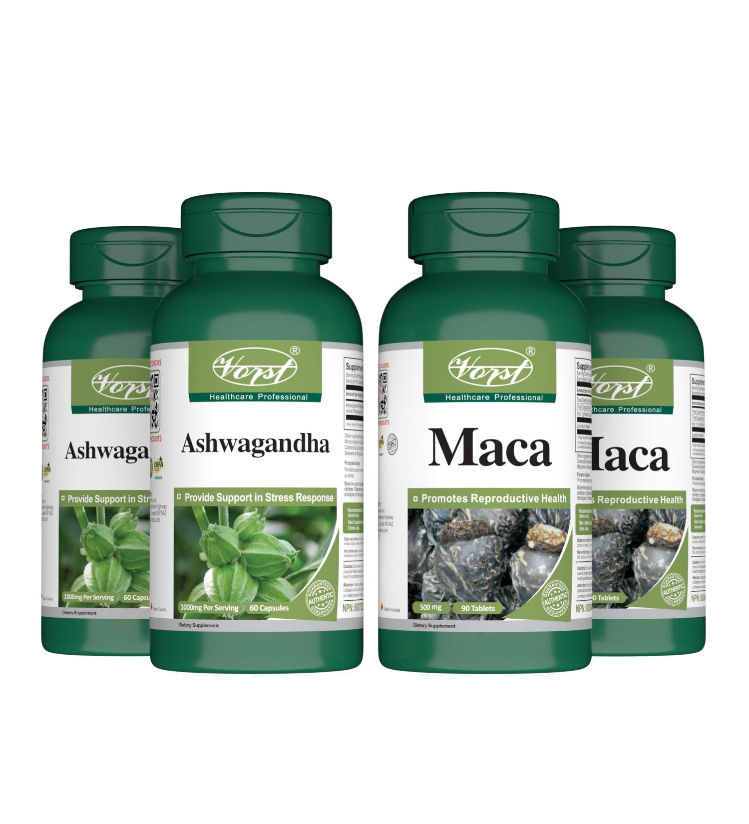 VORST Ashwagandha 1000mg 60 Capsules and Maca 500mg 90 Vegan Tablets | Combo Bundle 2 x 2 Bottles - Buy Online on GoSupps.com