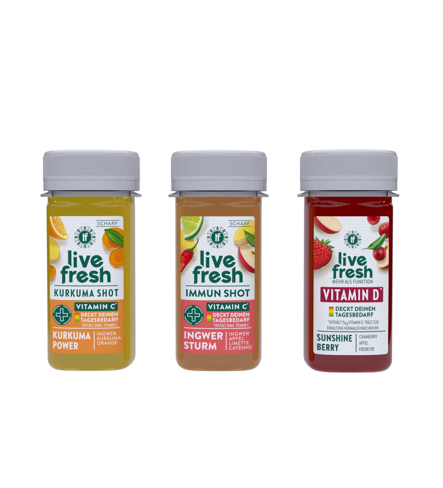 LiveFresh Immune Shot Cure | Boost Immunity with Ginger Shots | Vitamin D & C | 3 Shots Daily for 4 Weeks - Perfect for Autumn & Winter - Buy Online on GoSupps.com