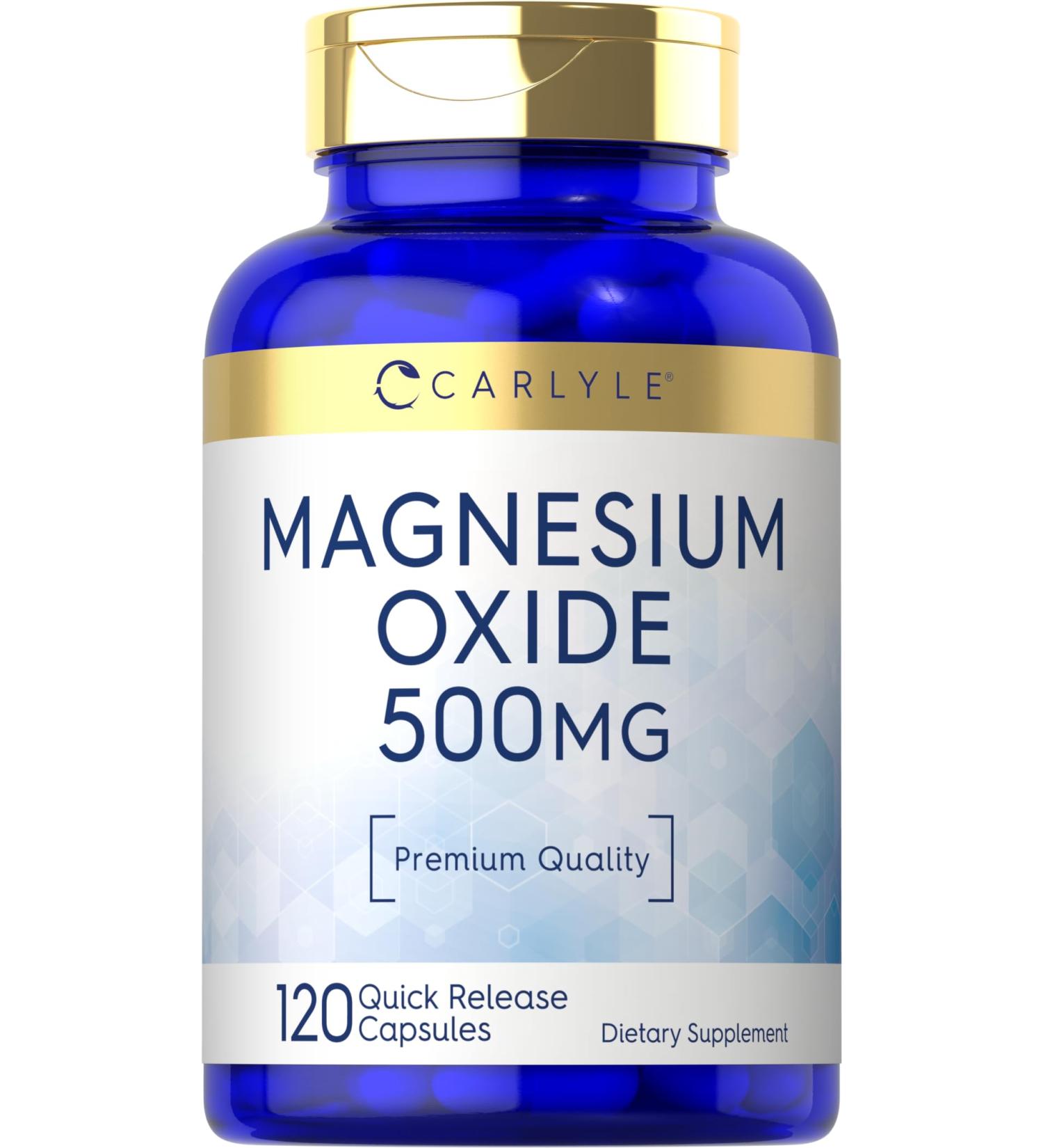 Carlyle Magnesium Oxide 500mg | 120 Capsules | Premium Quality | Non-GMO and Gluten Free Supplement - Buy Online on GoSupps.com