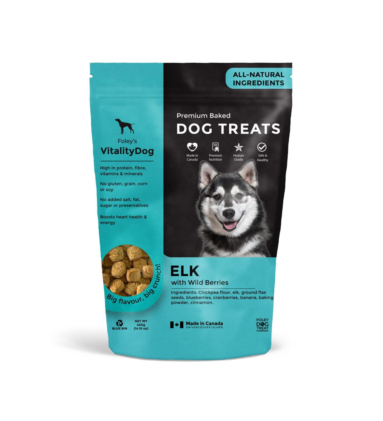 Vitality Dog Elk with Wild Berries - Premium Baked Dog Treats - Training Treats for Dogs Pet Treats Dog Snacks - Made in Canada Grain Free Human Grade 400g / 14.1oz Elk with Wild Berries 400 g (Pack of 1) - Buy Online on GoSupps.com
