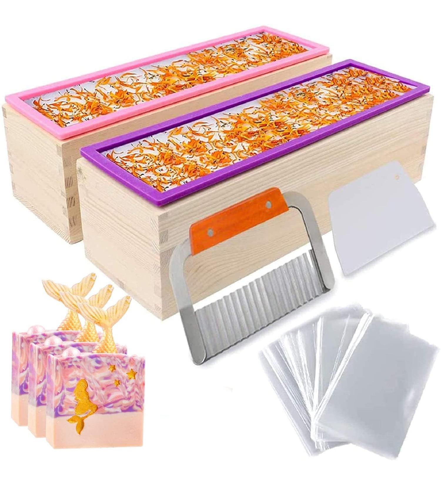 YGEOMER 42oz Silicone Soap Mold with Wooden Boxes & Cutters - 2pcs Rectangular Loaf Soap Mold for Soap Making - Buy Online on GoSupps.com
