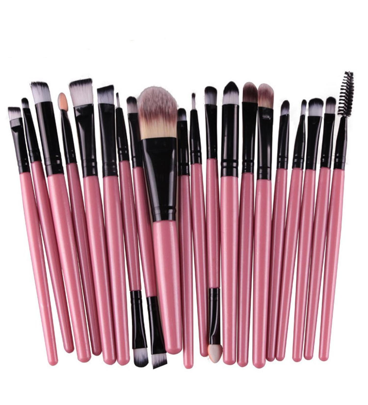 KOLIGHT 20-Piece Pro Makeup Brush Set - Powder Foundation, Eyeshadow, Eyeliner, Lip Brushes (Black+Pink) - Buy Online on GoSupps.com